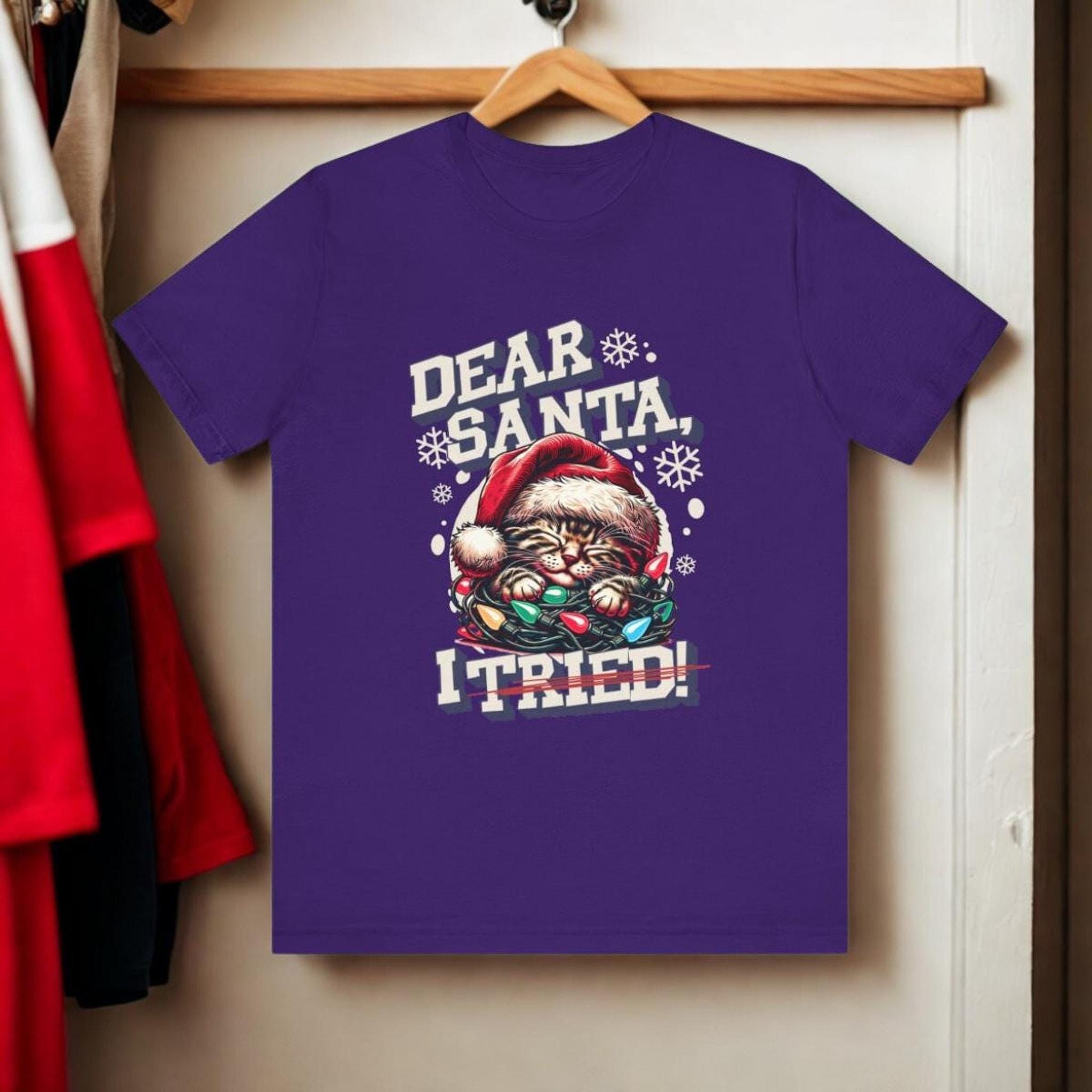 Funny Christmas Cat Unisex Tee, Red Airlume Cotton Short Sleeve Shirt, image 2