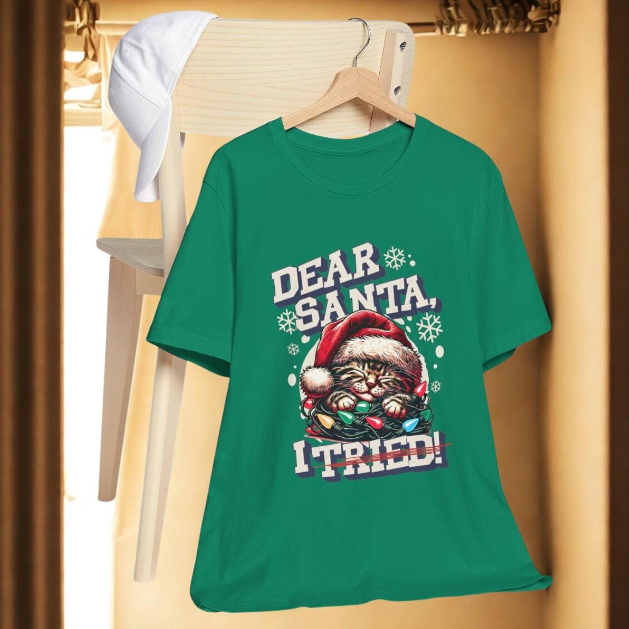 Funny Christmas Cat Unisex Tee, Red Airlume Cotton Short Sleeve Shirt, image 3