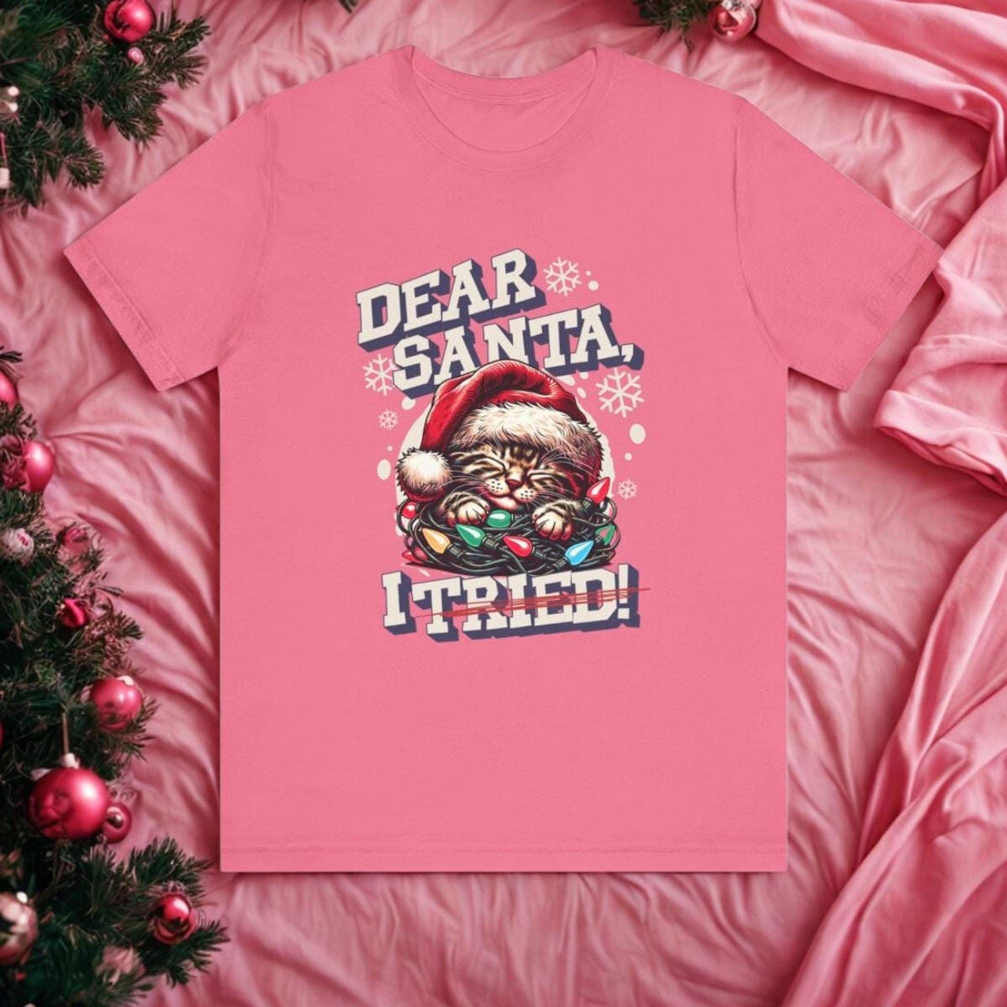 Funny Christmas Cat Unisex Tee, Red Airlume Cotton Short Sleeve Shirt, image 5