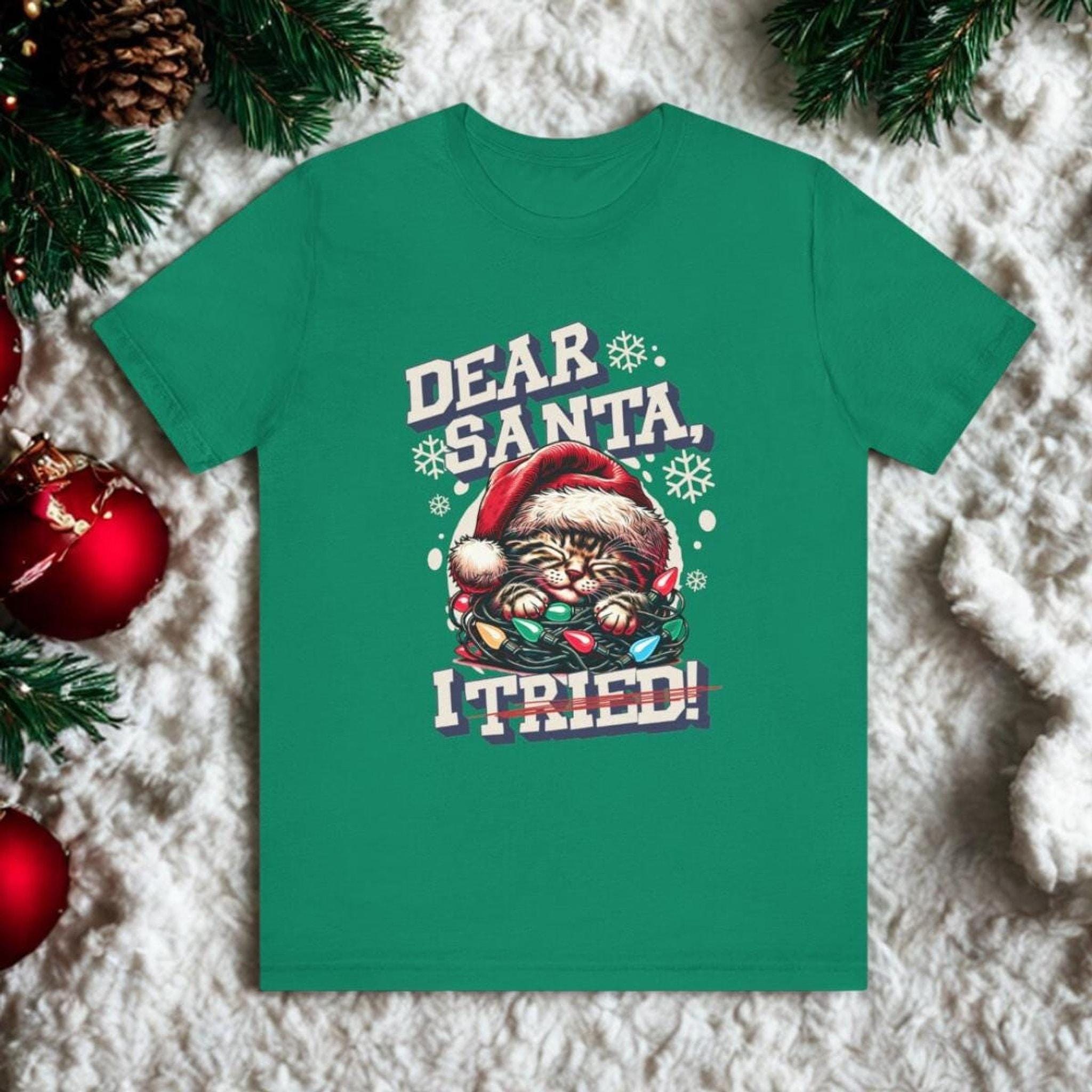 Funny Christmas Cat Unisex Tee, Red Airlume Cotton Short Sleeve Shirt, image 6