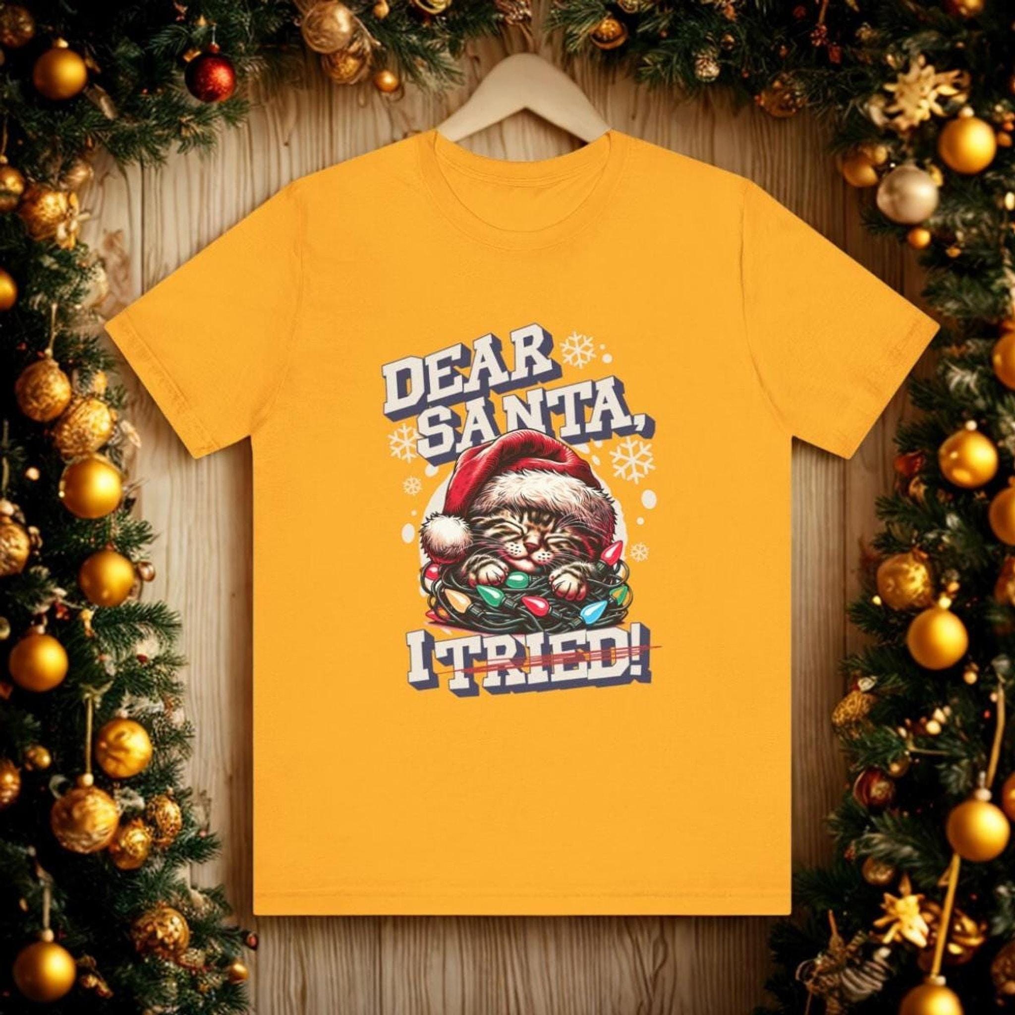 Funny Christmas Cat Unisex Tee, Red Airlume Cotton Short Sleeve Shirt, image 7