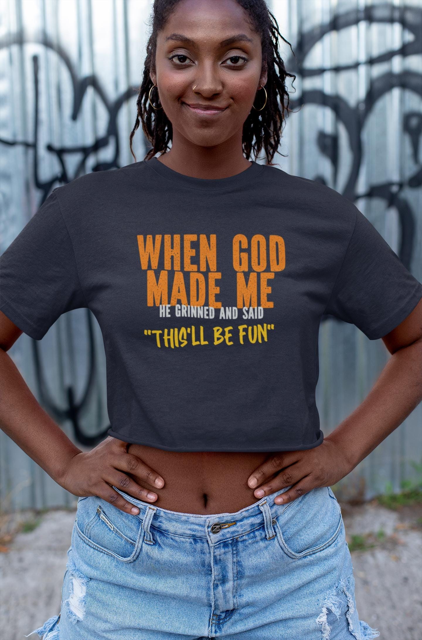 Christian Graphic Tee - When God Made Me, This'll Be Fun, image 6