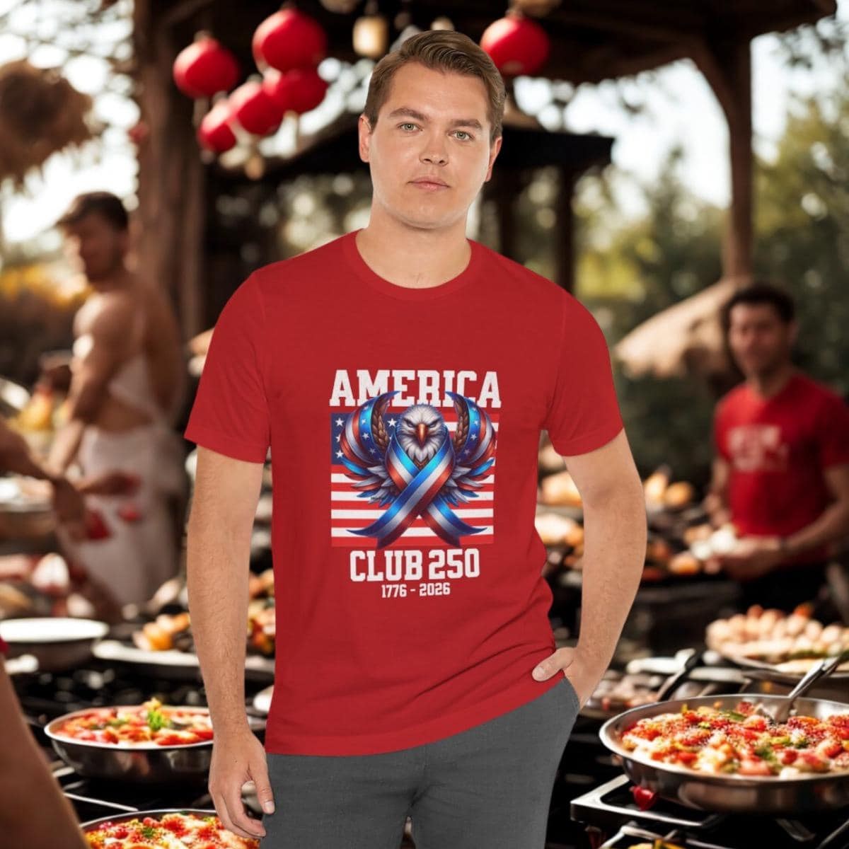 America Club 250 Fighting Eagle Flag T-Shirt Patriotic Tee, image 4