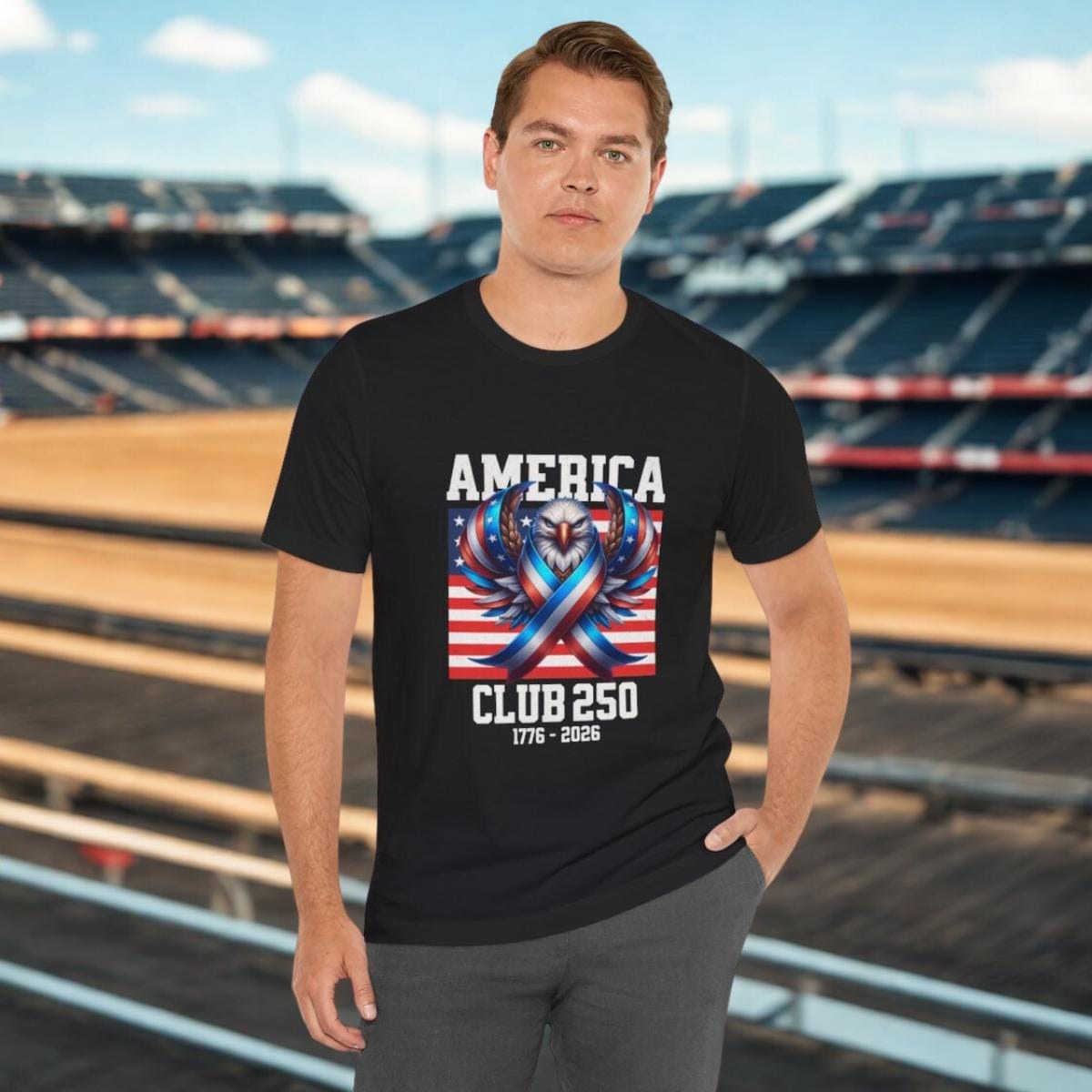 America Club 250 Fighting Eagle Flag T-Shirt Patriotic Tee, image 8