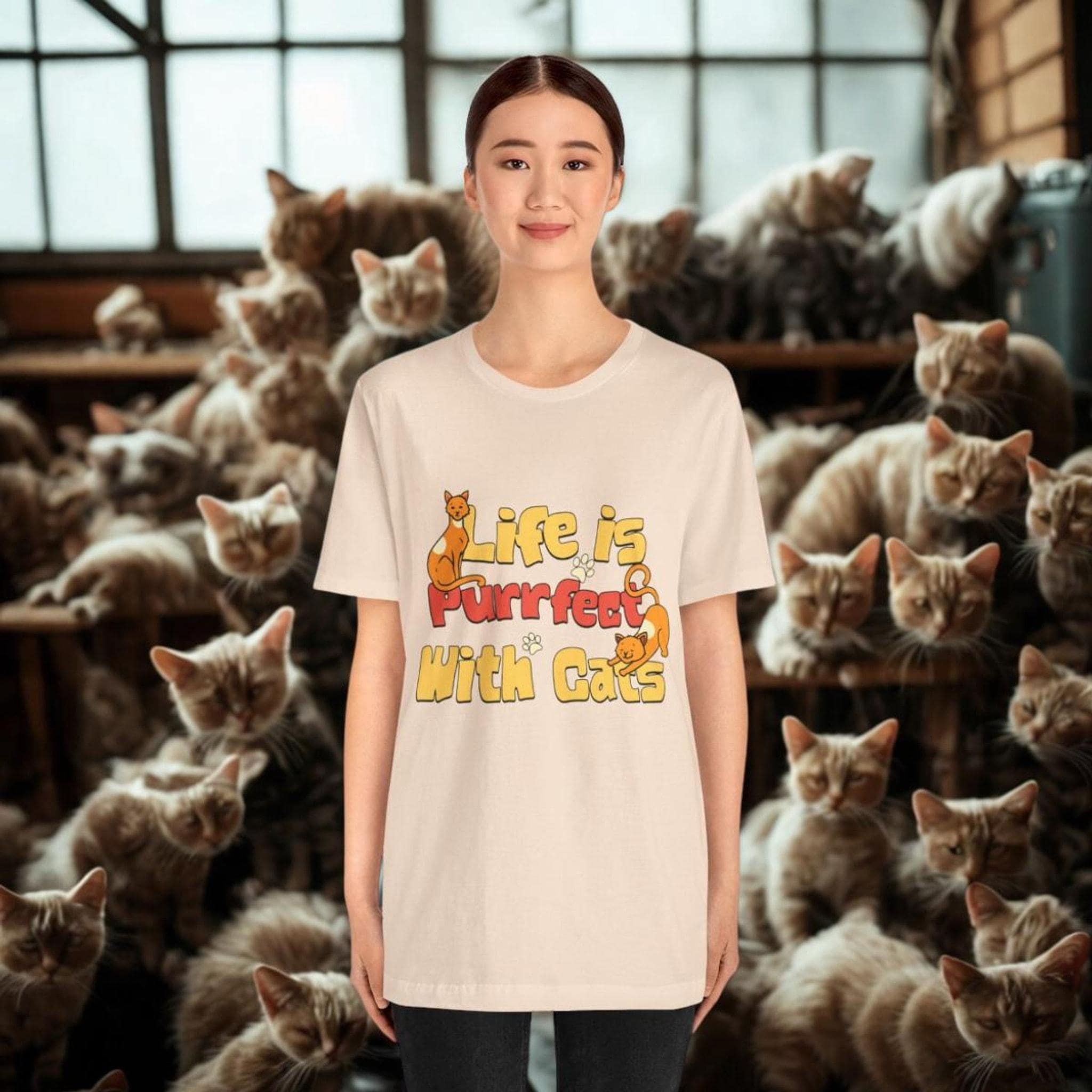 Cat Person Shirt, 100% Cotton Short Sleeve With Colorful Cat Graphic, image 10