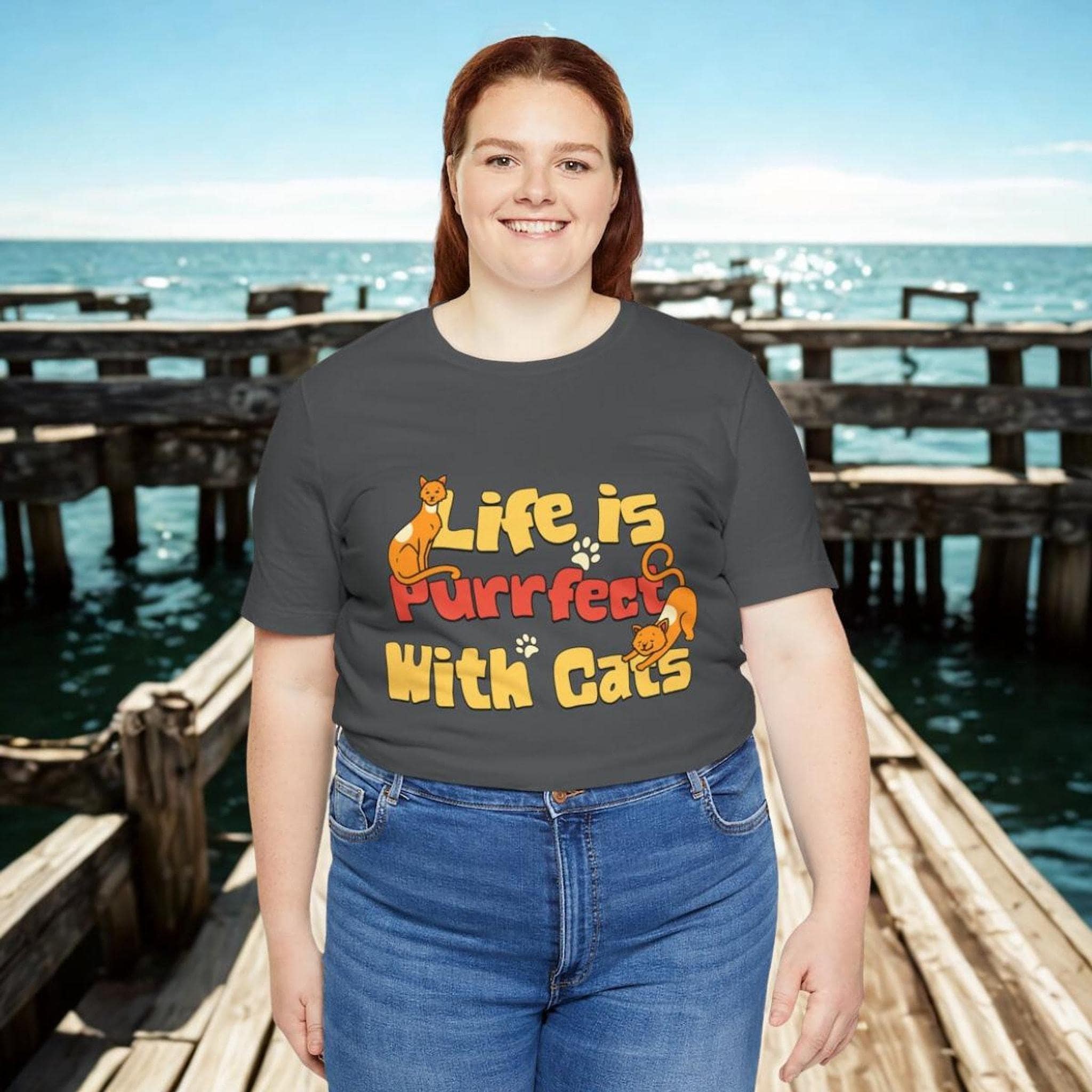 Cat Person Shirt, 100% Cotton Short Sleeve With Colorful Cat Graphic, image 7