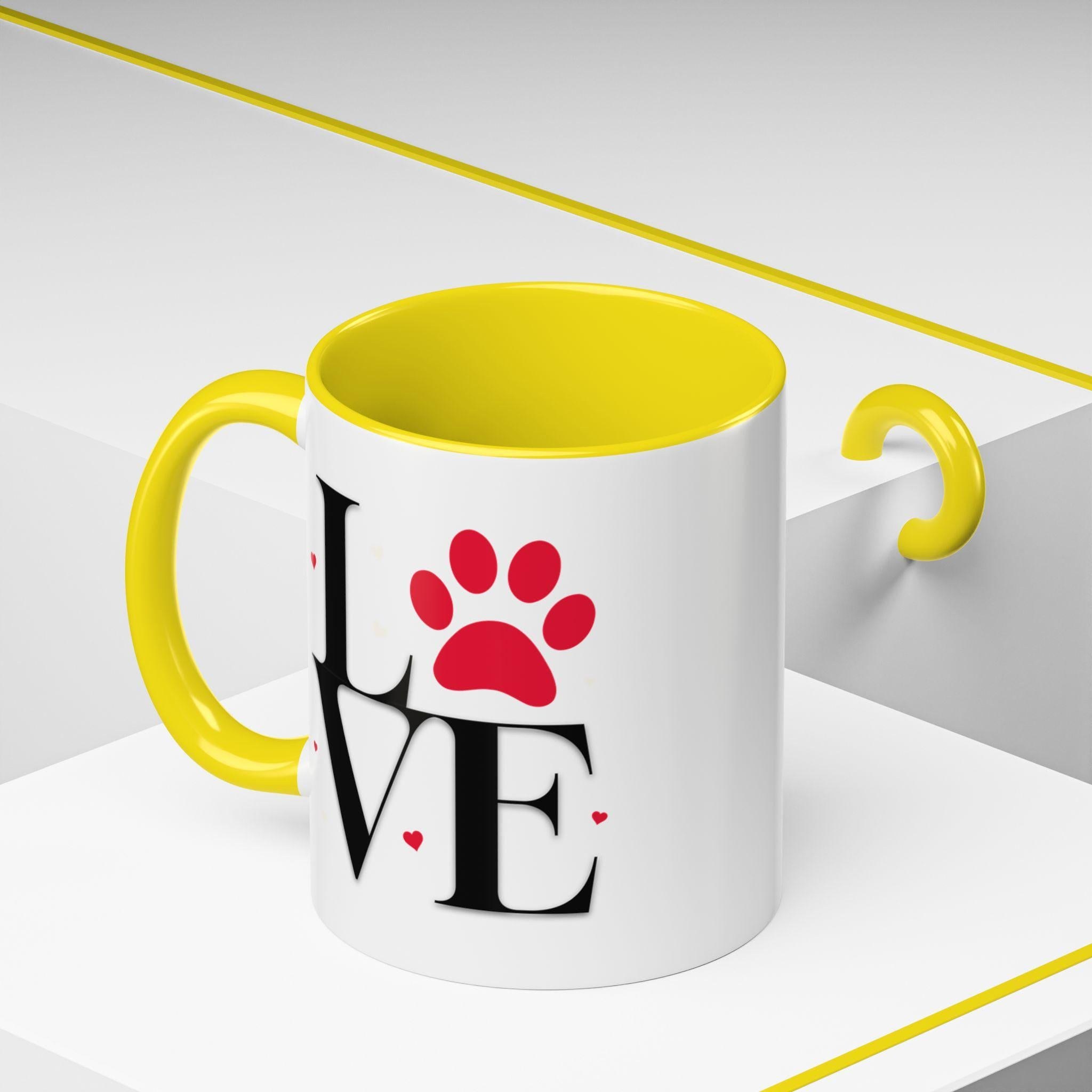 Love Dog Mug Ceramic Mug, 11oz White Paw Print with Glossy Color Handle