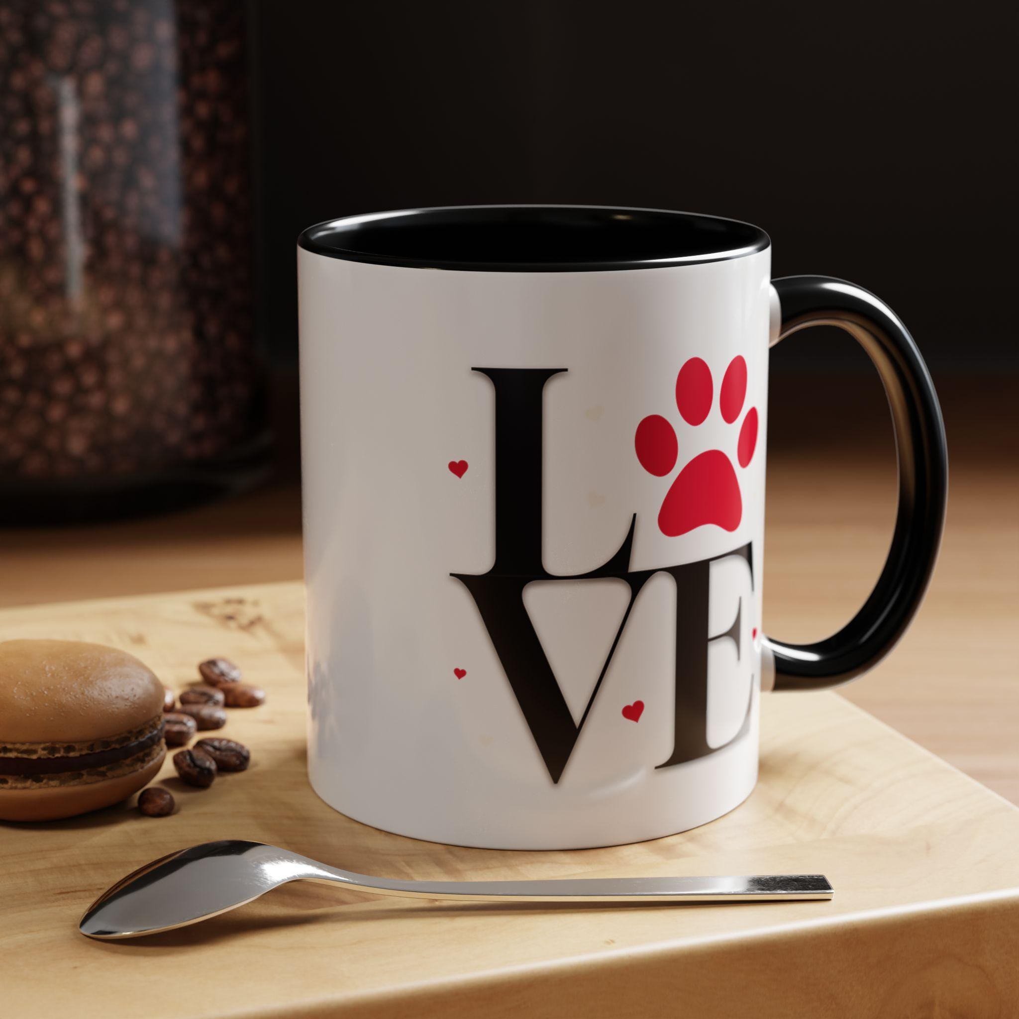 Love Dog Mug Ceramic Mug, 11oz White Paw Print with Glossy Color Handle, image 10