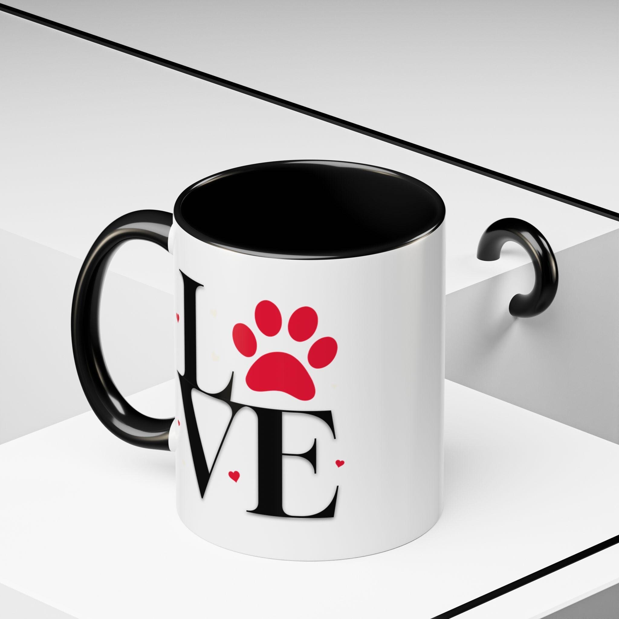 Love Dog Mug Ceramic Mug, 11oz White Paw Print with Glossy Color Handle, image 11