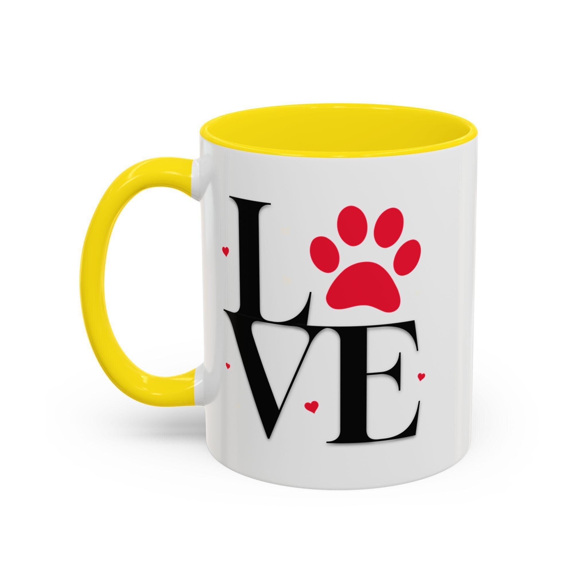 Love Dog Mug Ceramic Mug, 11oz White Paw Print with Glossy Color Handle, image 13
