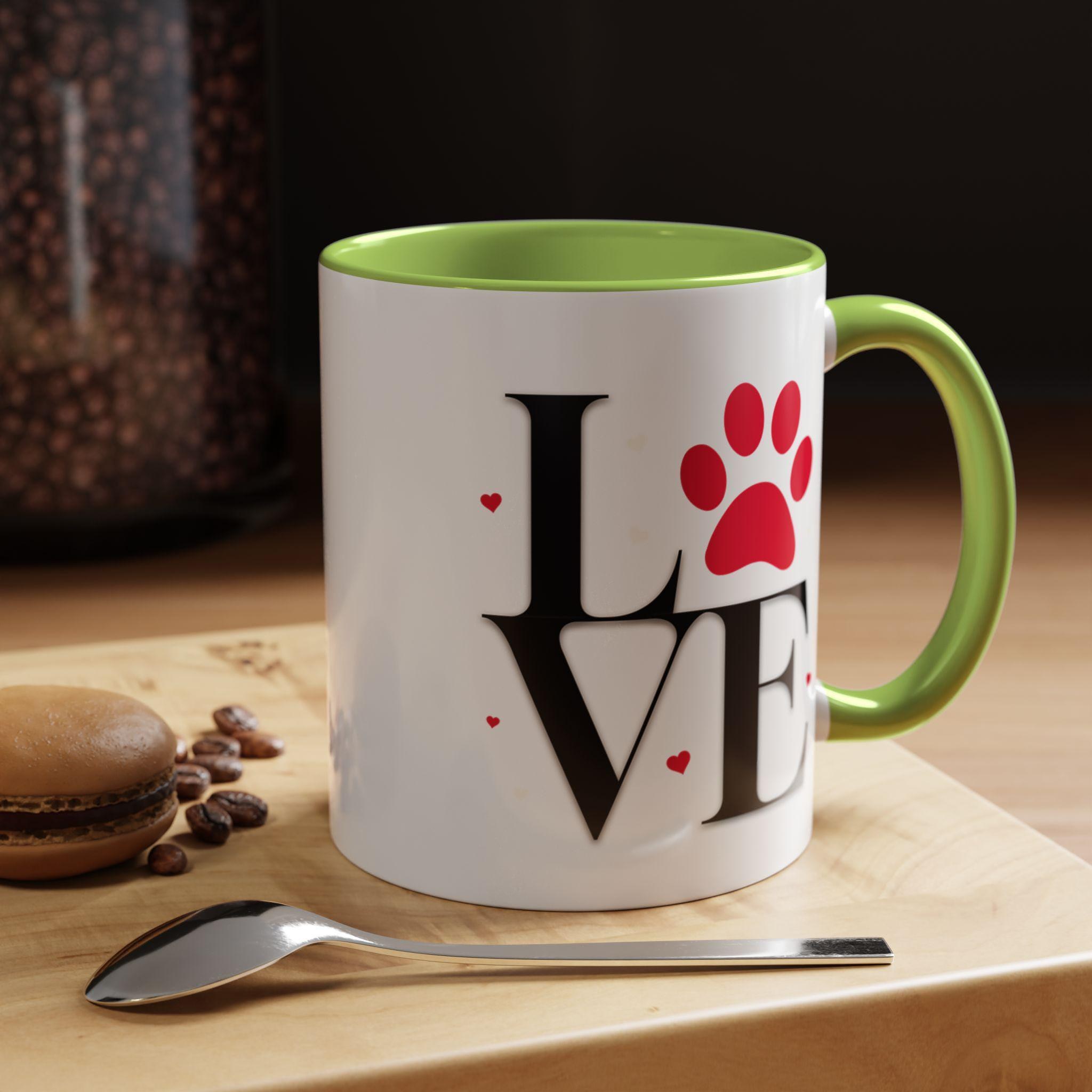 Love Dog Mug Ceramic Mug, 11oz White Paw Print with Glossy Color Handle, image 14