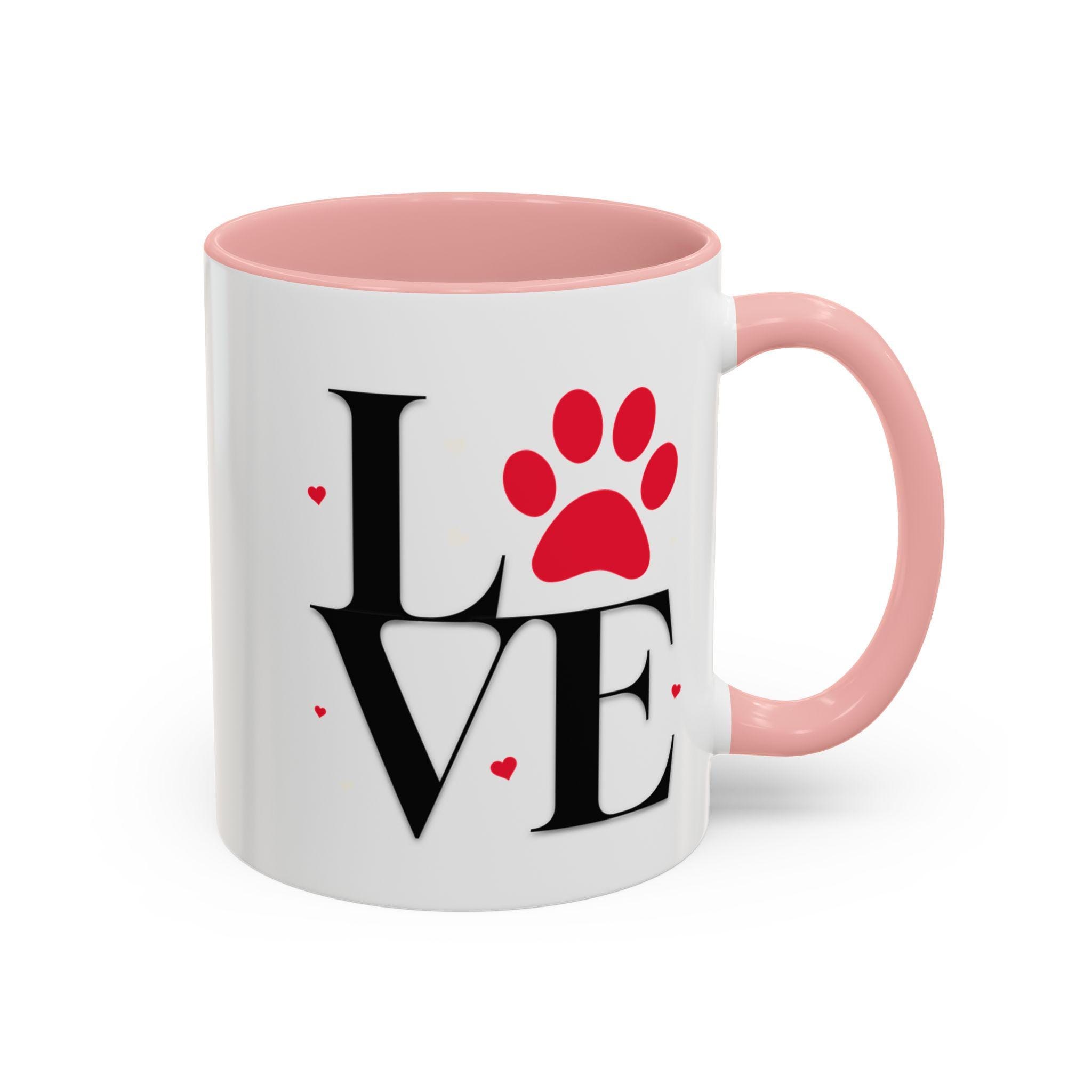 Love Dog Mug Ceramic Mug, 11oz White Paw Print with Glossy Color Handle, image 2