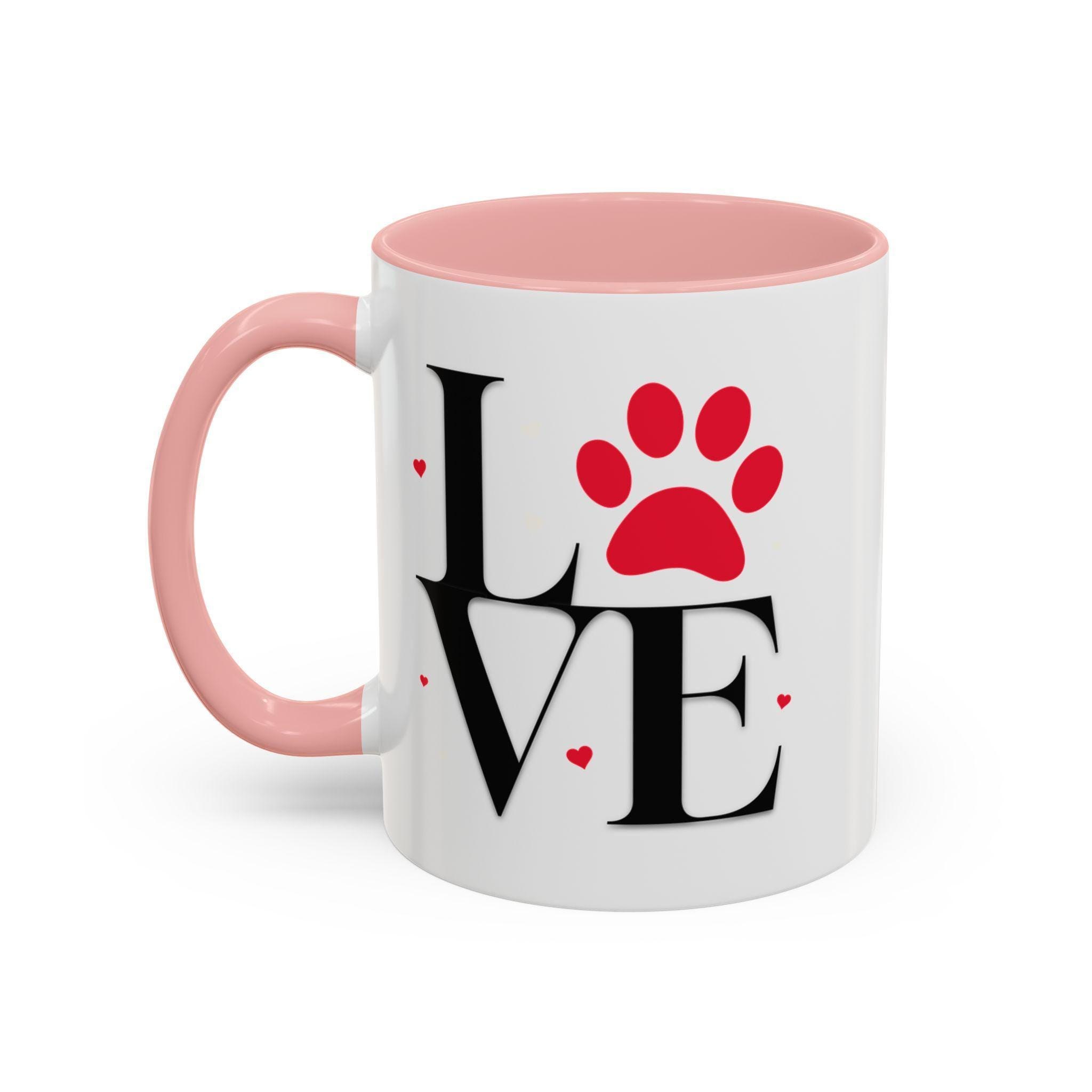 Love Dog Mug Ceramic Mug, 11oz White Paw Print with Glossy Color Handle, image 3
