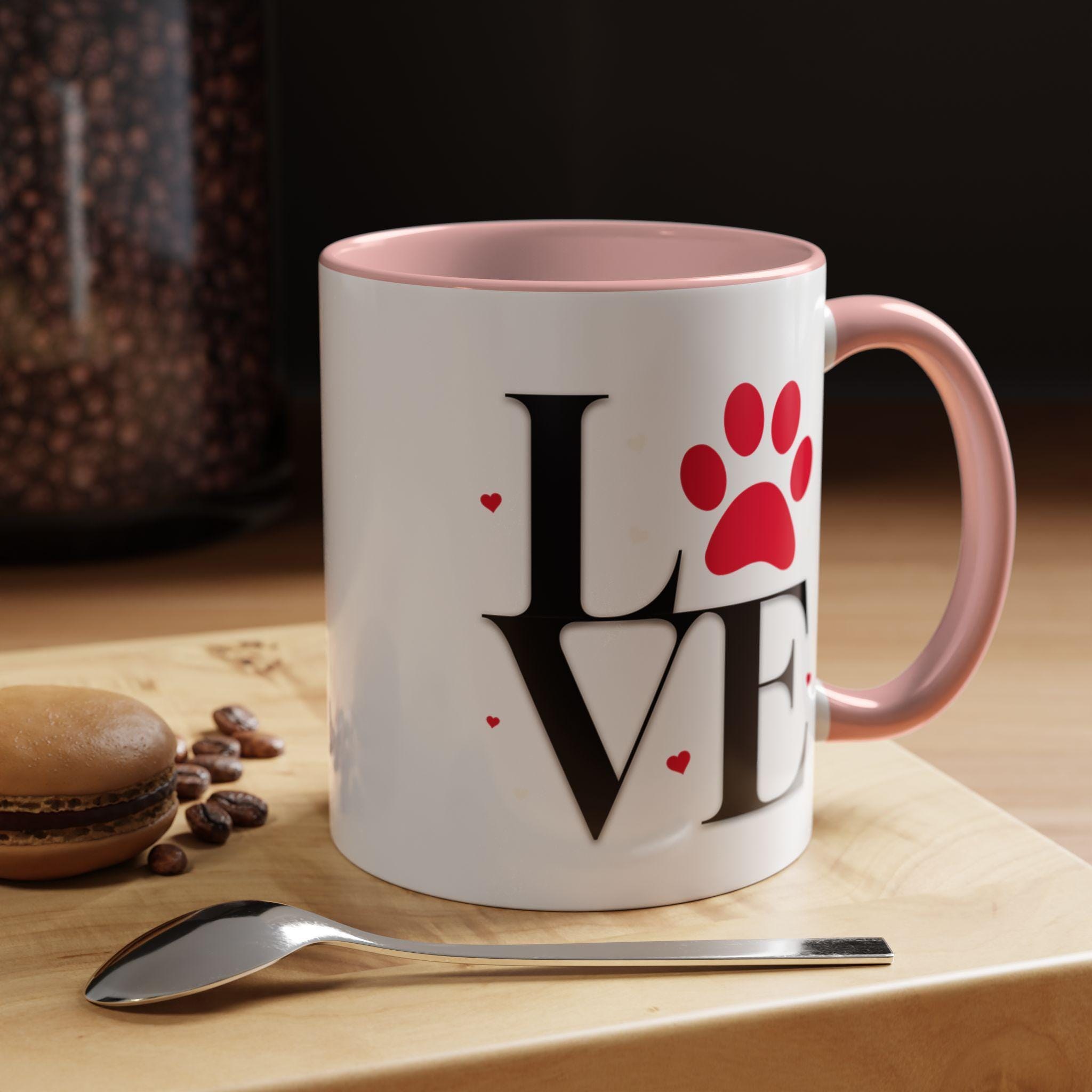 Love Dog Mug Ceramic Mug, 11oz White Paw Print with Glossy Color Handle, image 4