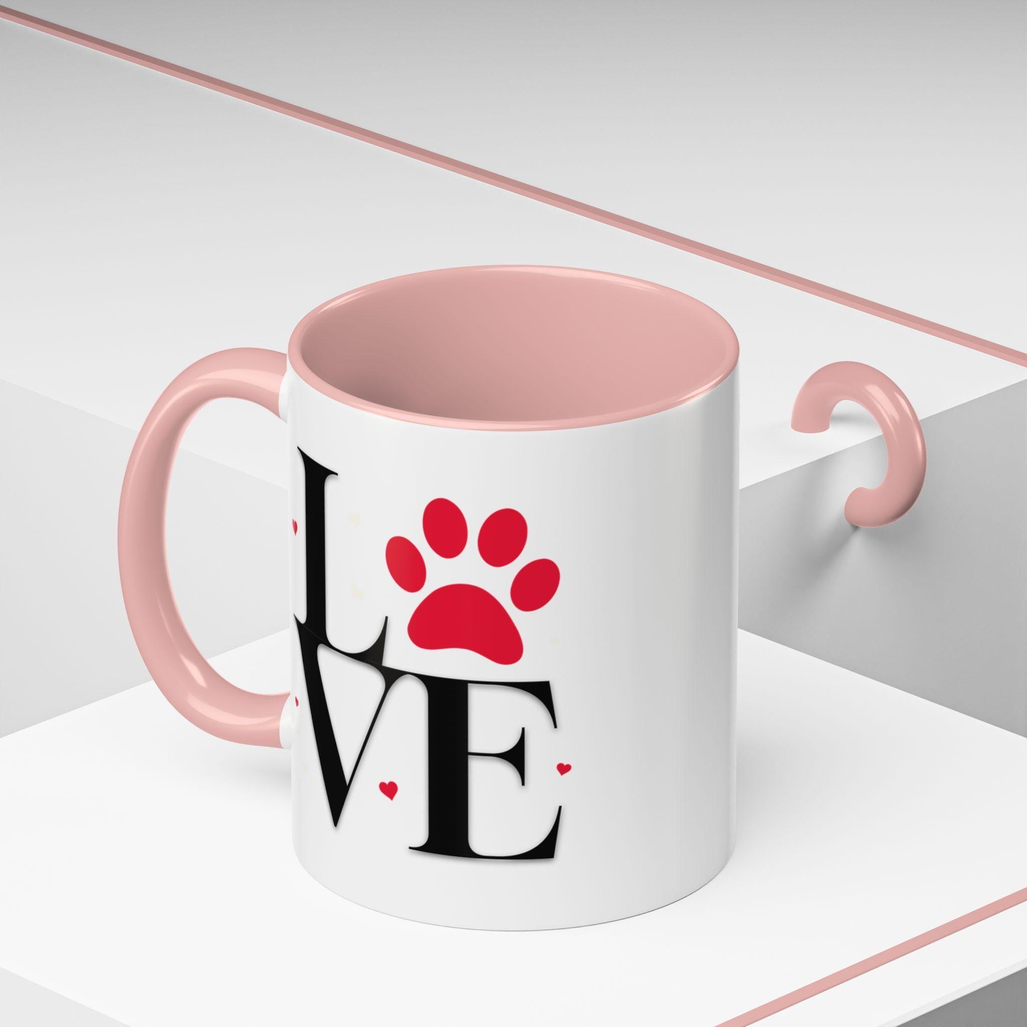 Love Dog Mug Ceramic Mug, 11oz White Paw Print with Glossy Color Handle, image 5