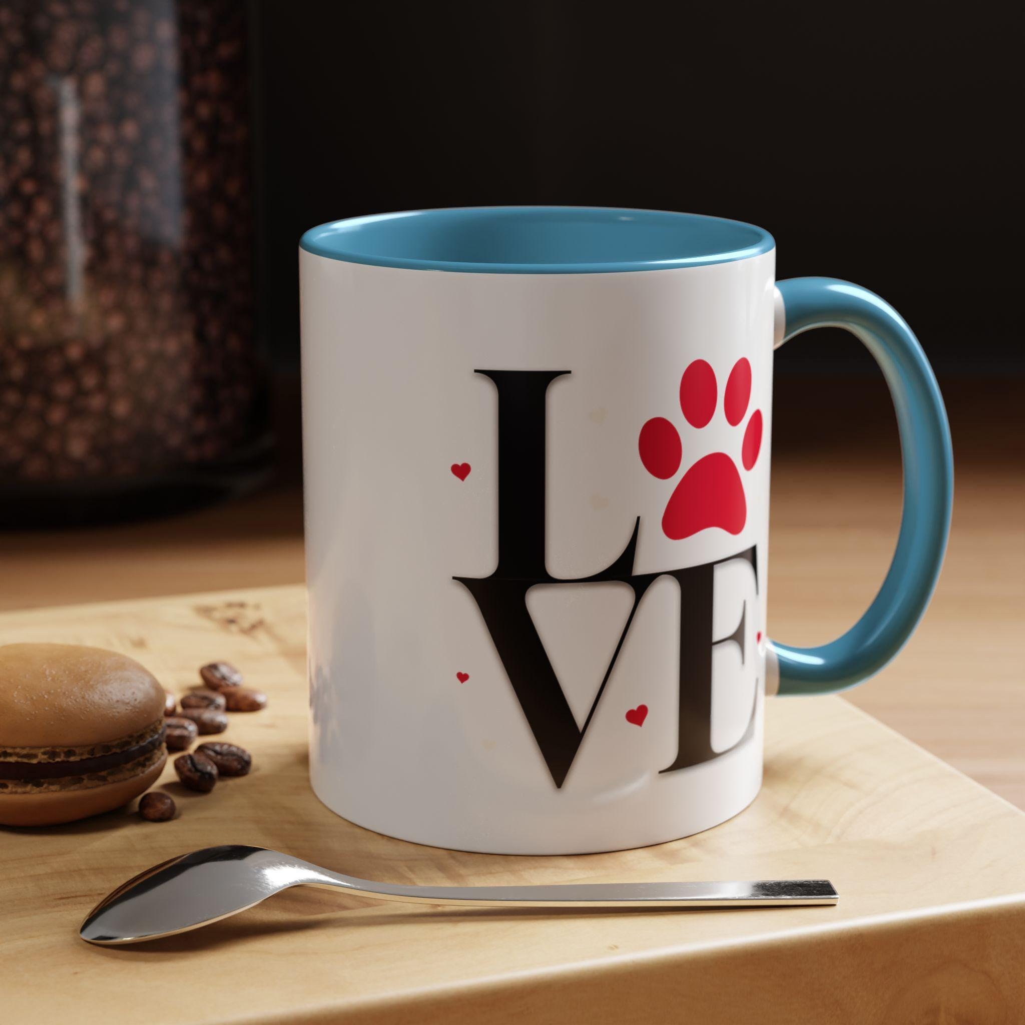Love Dog Mug Ceramic Mug, 11oz White Paw Print with Glossy Color Handle, image 6