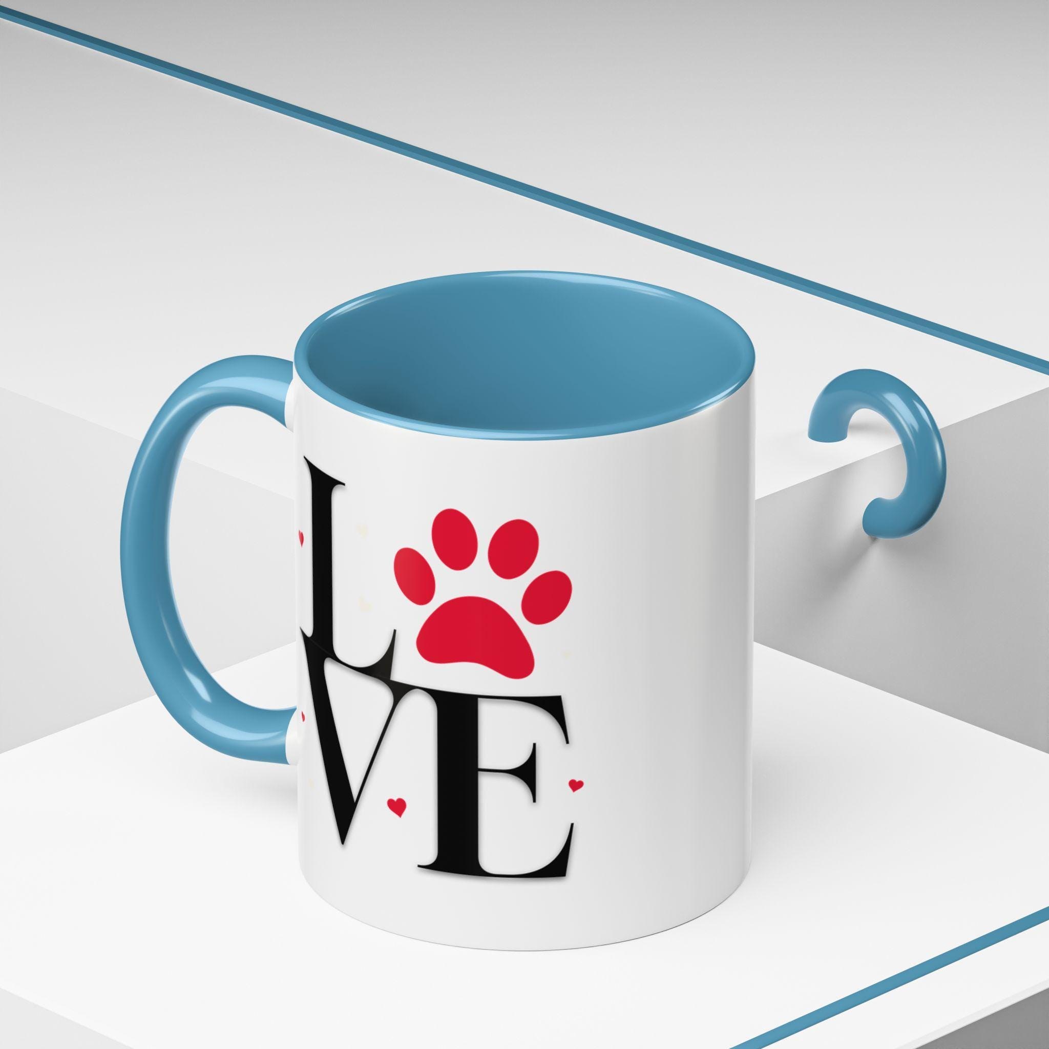 Love Dog Mug Ceramic Mug, 11oz White Paw Print with Glossy Color Handle, image 7