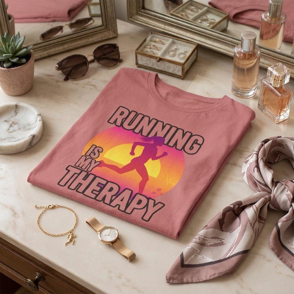 Running Is My Therapy Sunset Runner Tee Shirt