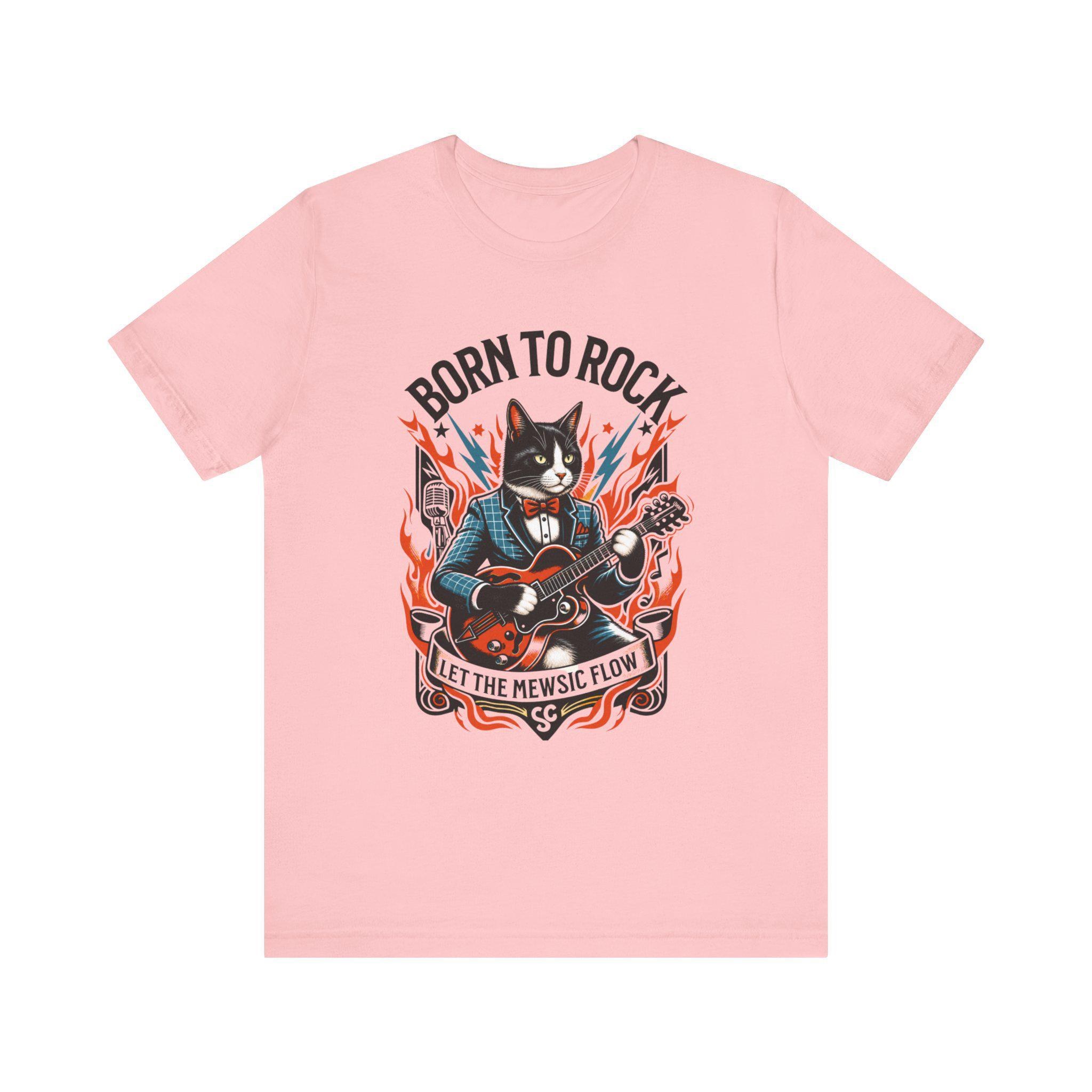 Born to Rock Cat T-Shirt, 100% Cotton Guitar Graphic Tee, image 5