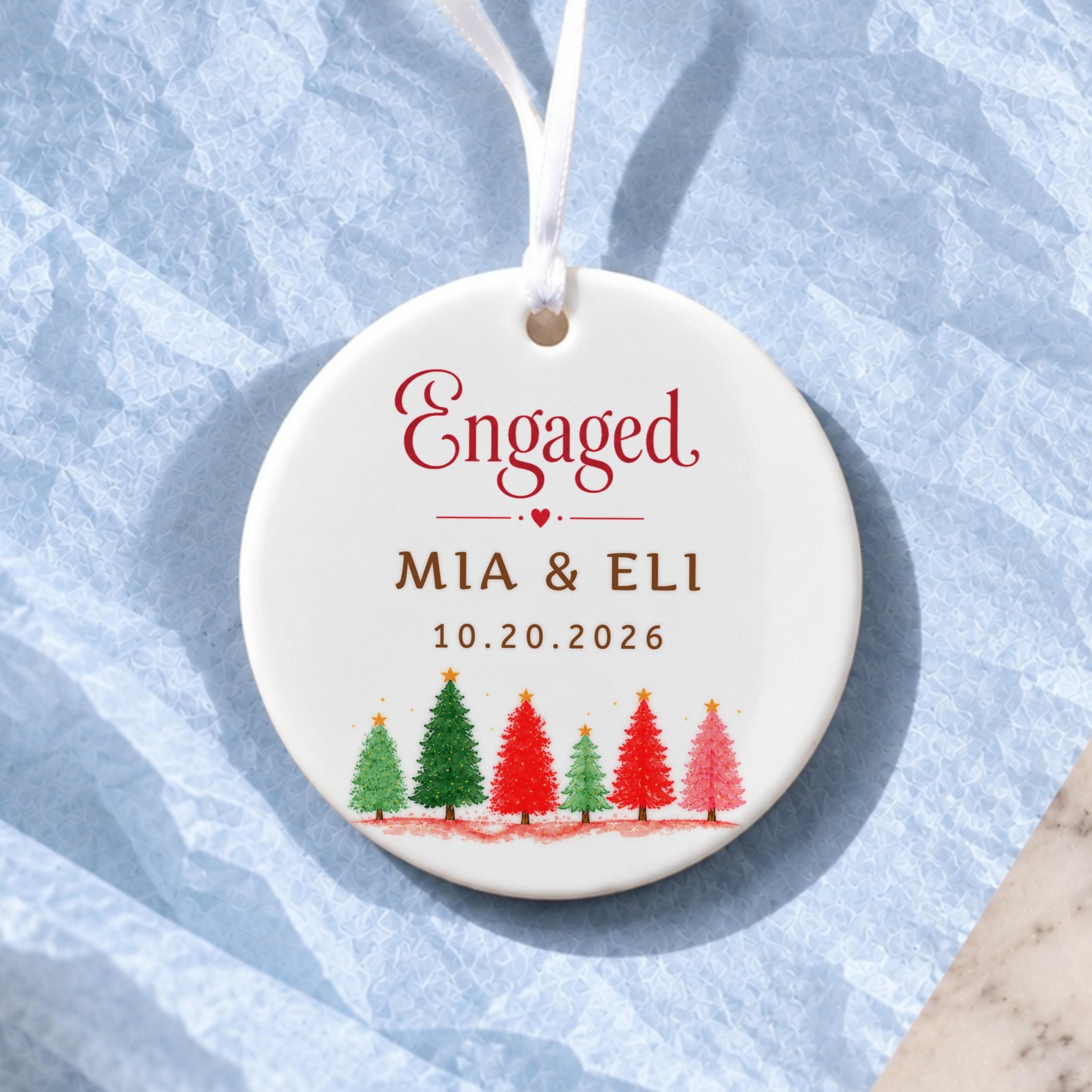 Engagement Ornament, Personalized Ceramic Keepsake with Custom Names, image 19