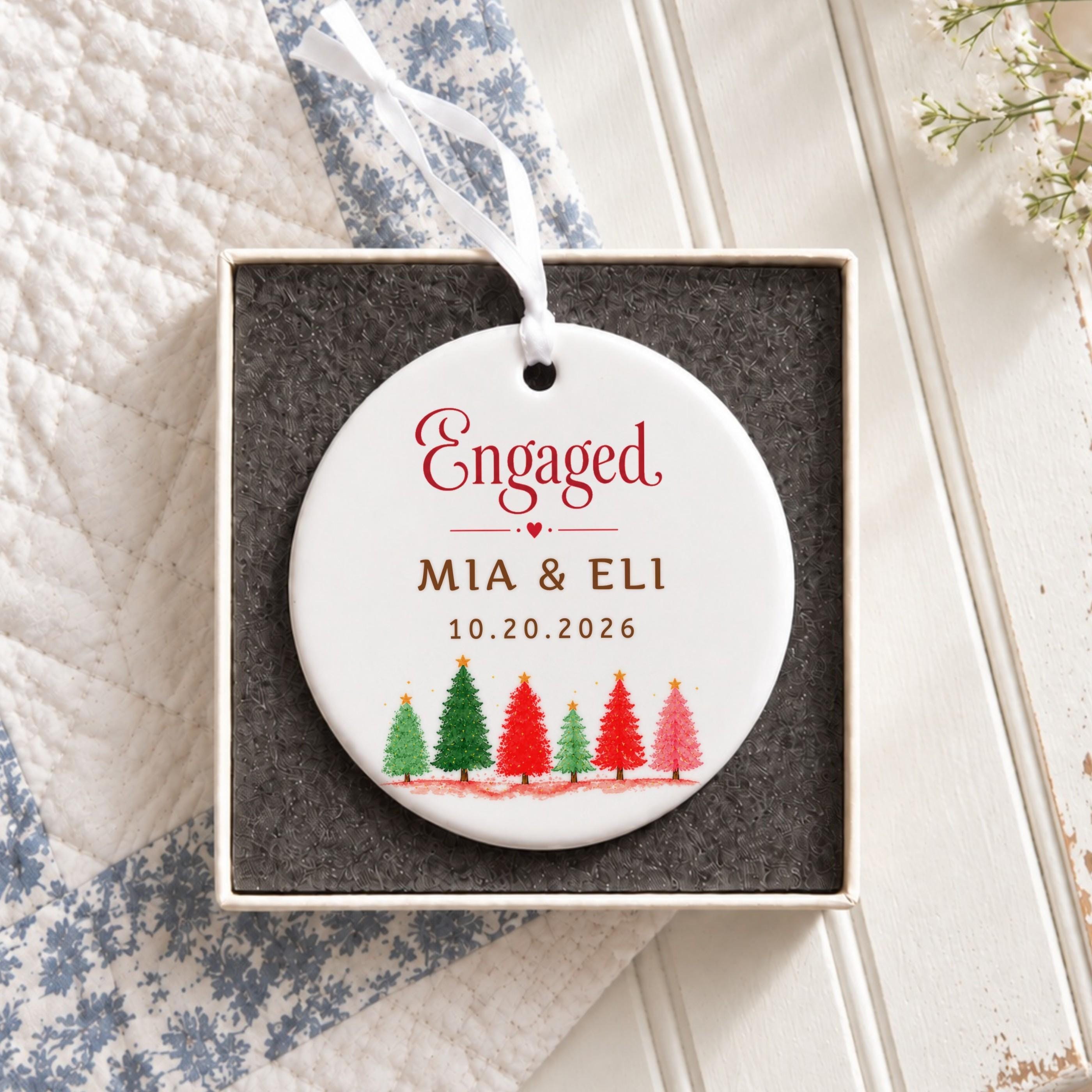 Engagement Ornament, Personalized Ceramic Keepsake with Custom Names, image 2