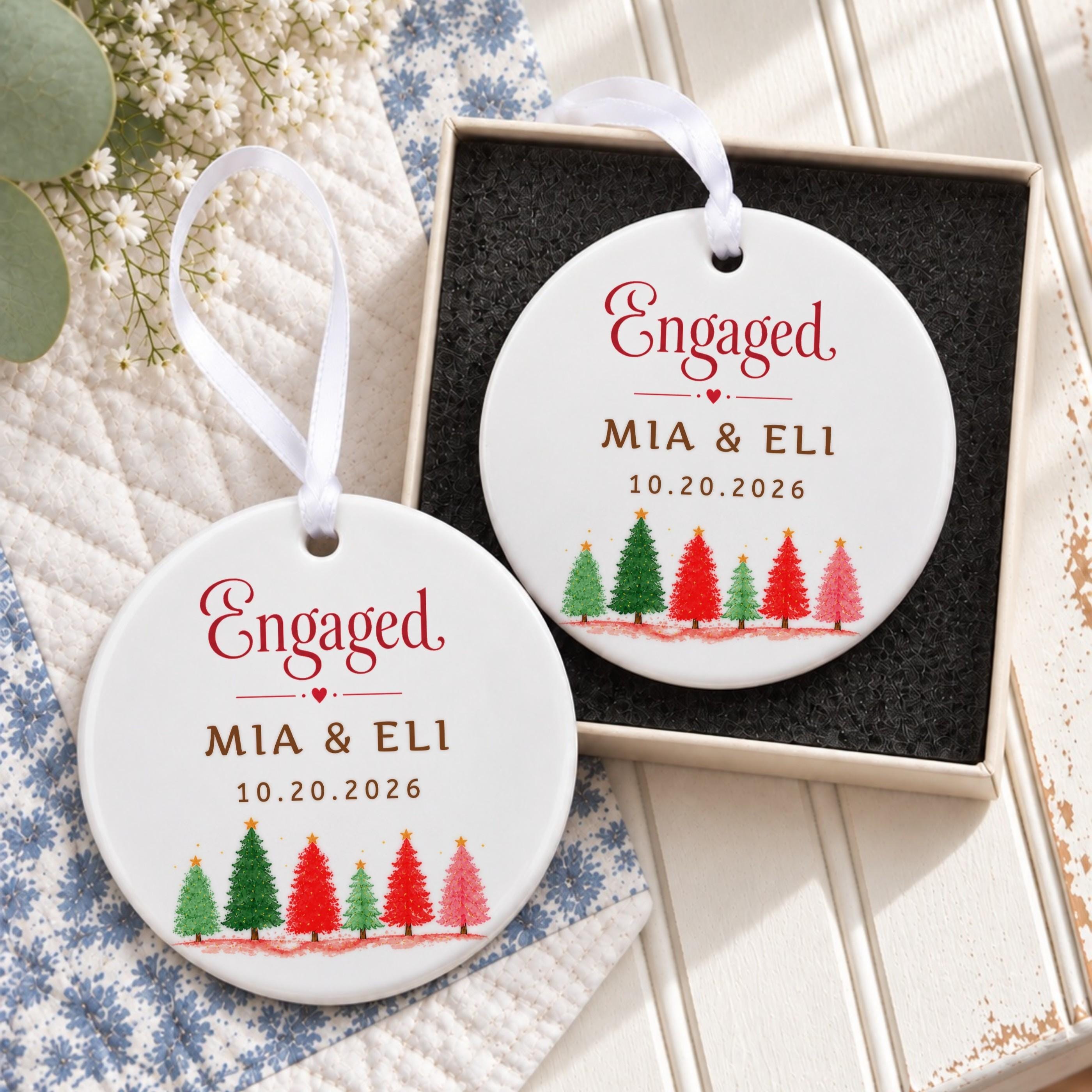 Engagement Ornament, Personalized Ceramic Keepsake with Custom Names, image 3