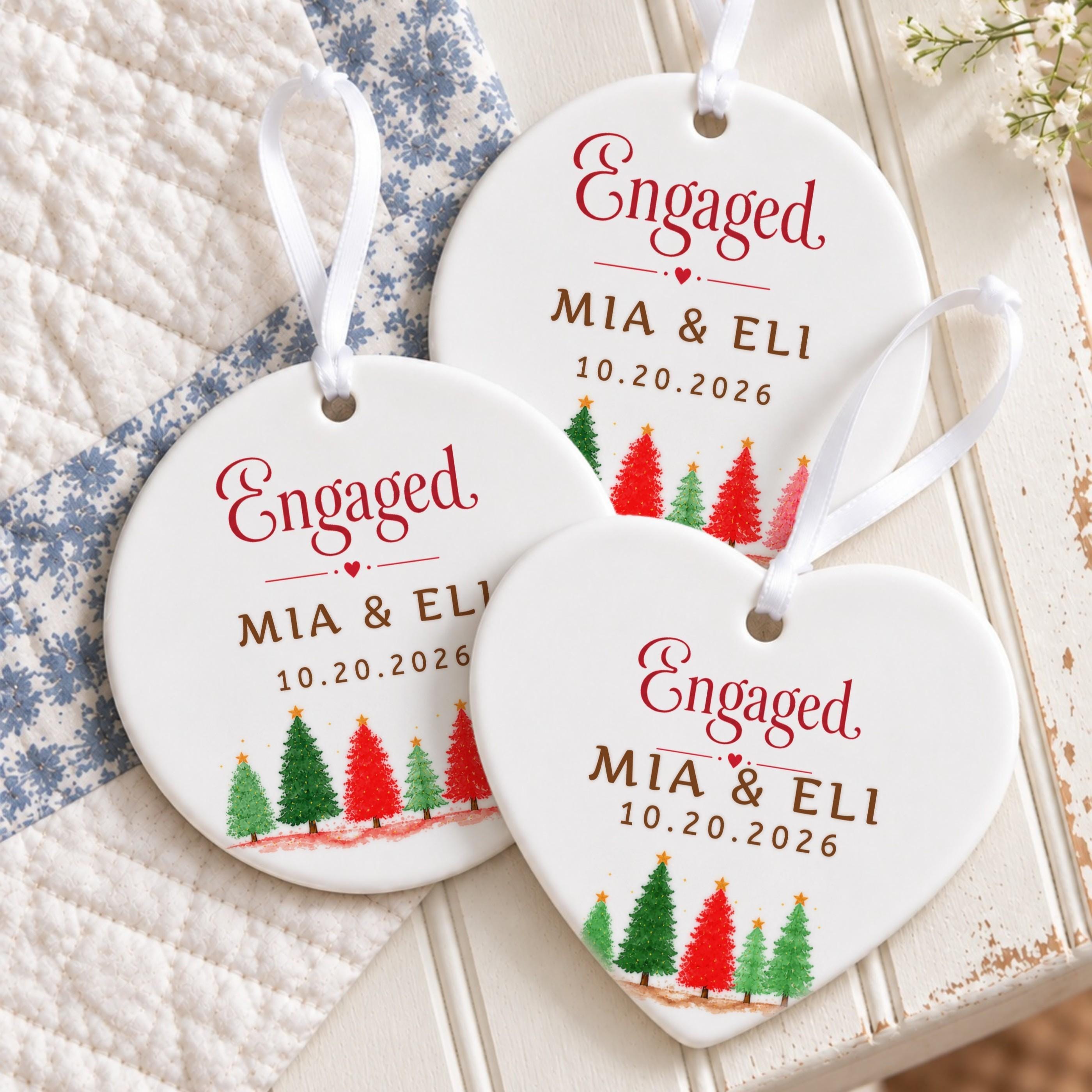 Engagement Ornament, Personalized Ceramic Keepsake with Custom Names, image 4