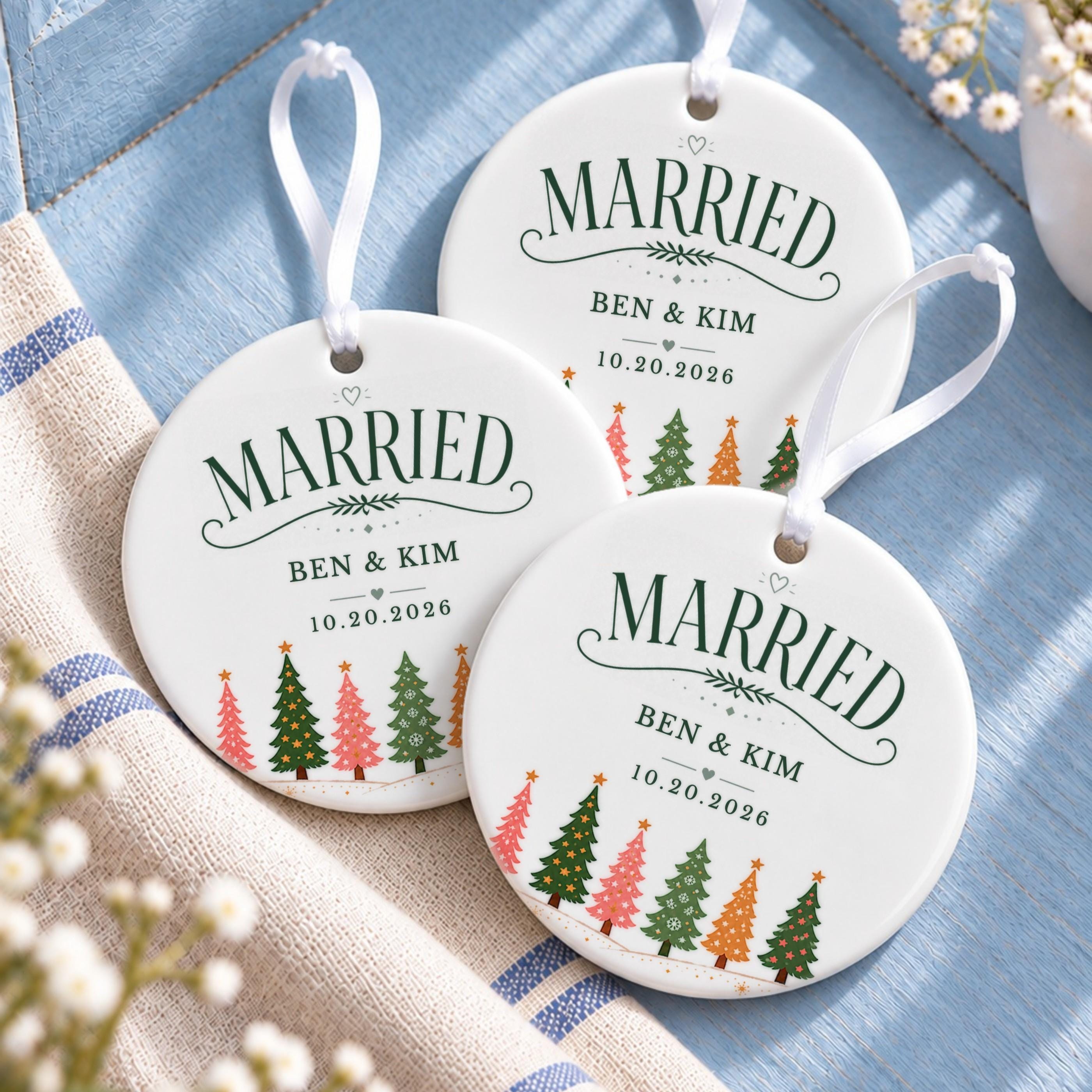 Married Ornament, Personalized Ceramic Christmas Keepsake with Names, image 10