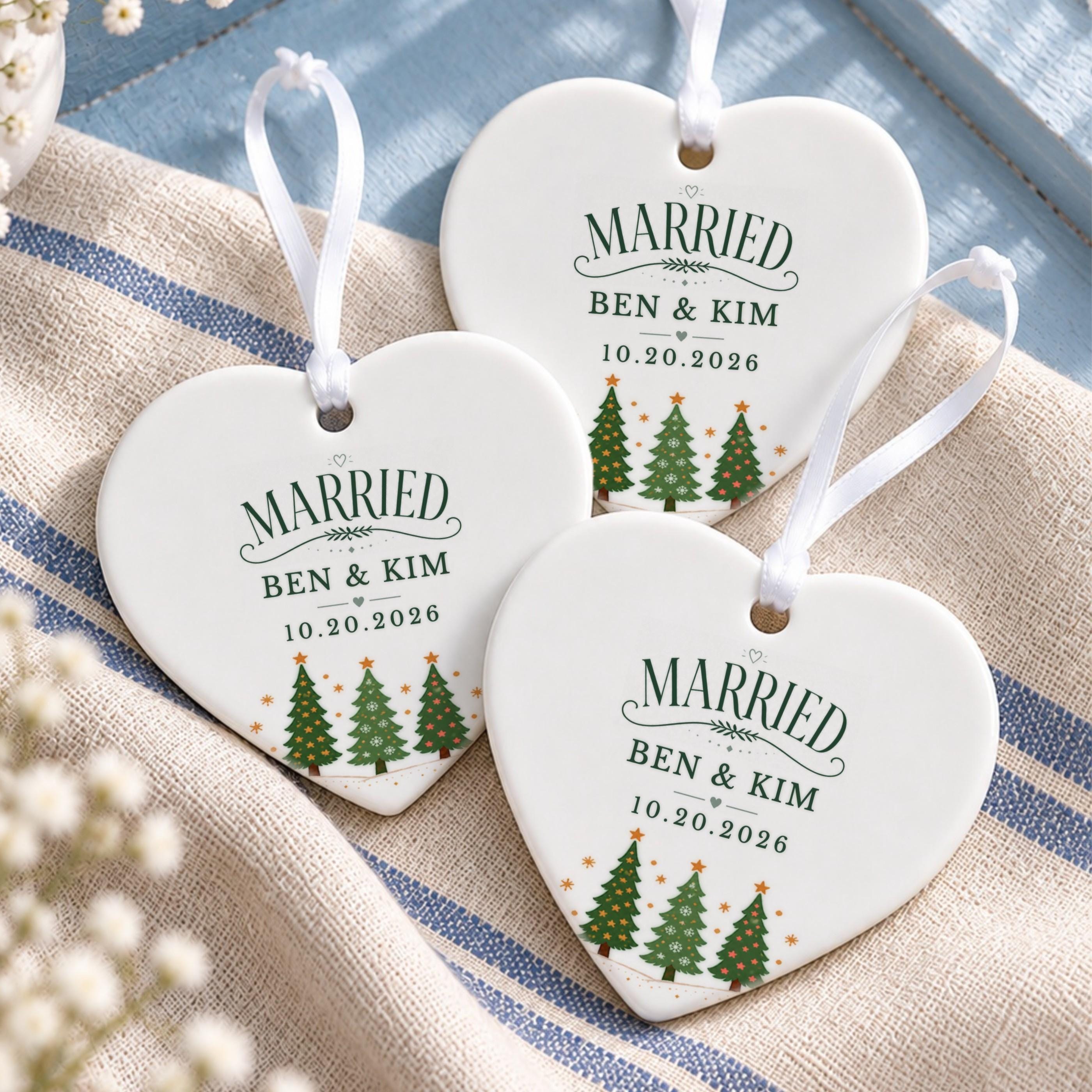 Married Ornament, Personalized Ceramic Christmas Keepsake with Names, image 11