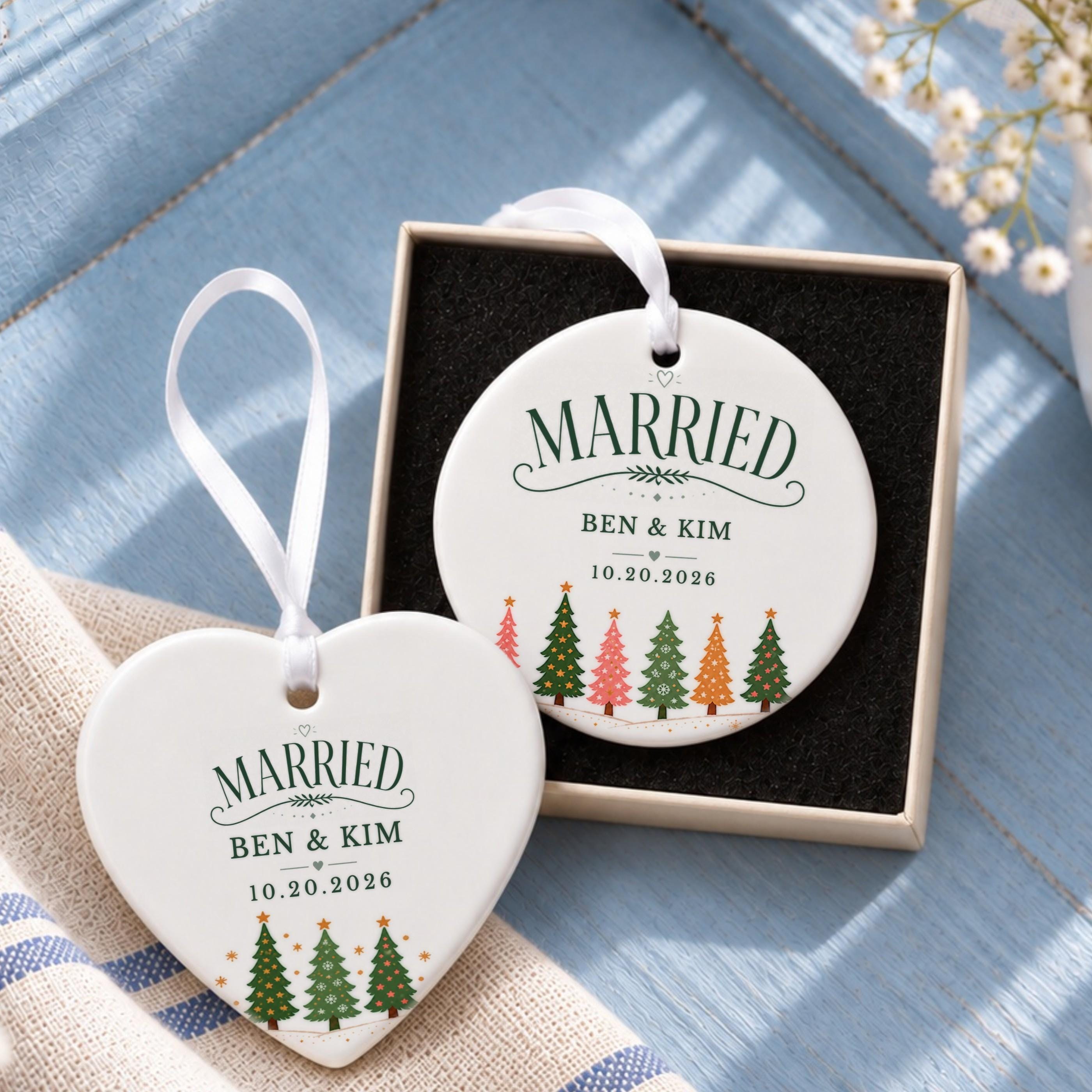Married Ornament, Personalized Ceramic Christmas Keepsake with Names, image 12