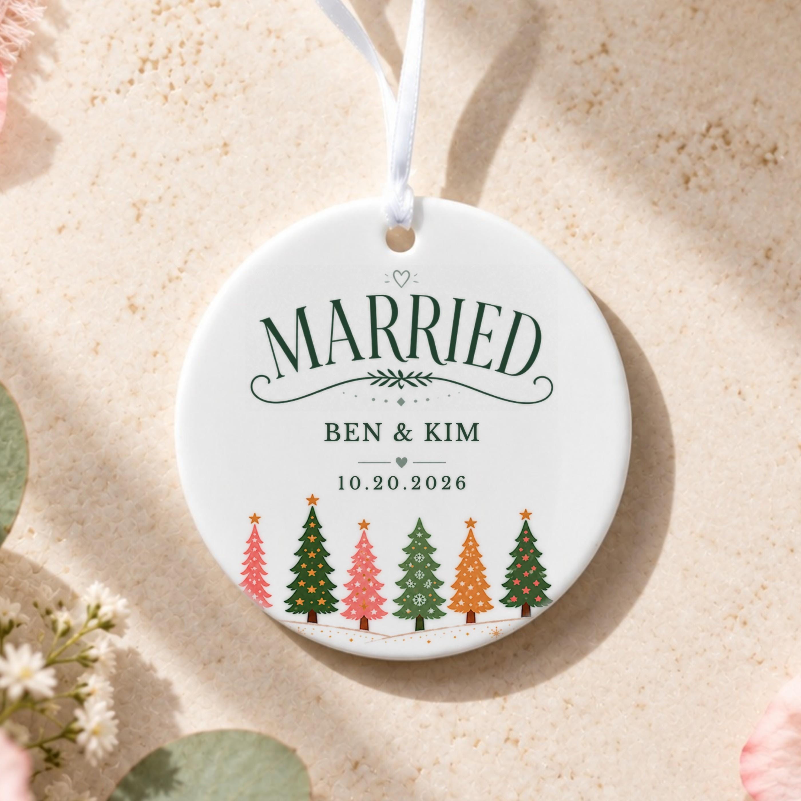 Married Ornament, Personalized Ceramic Christmas Keepsake with Names, image 13