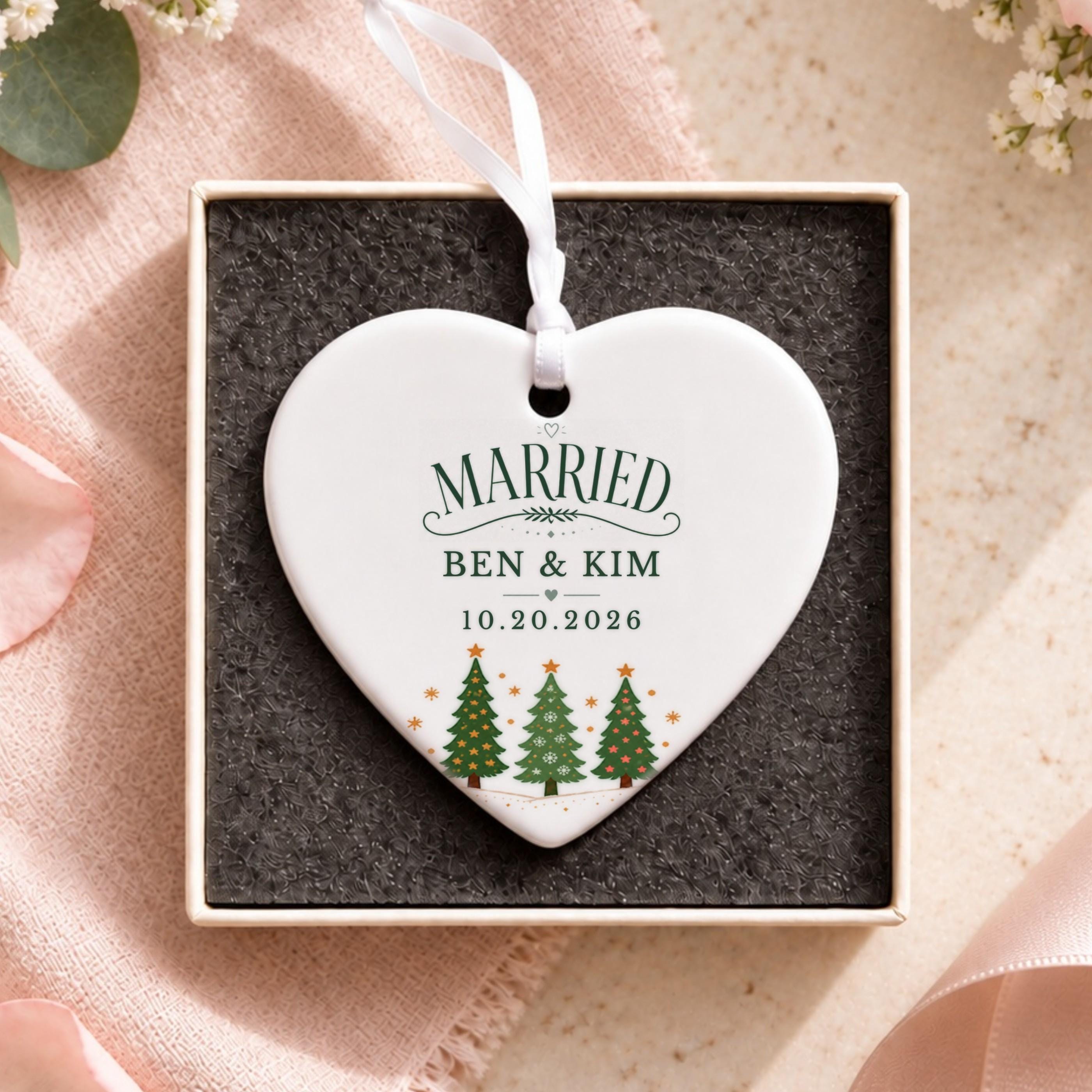 Married Ornament, Personalized Ceramic Christmas Keepsake with Names, image 14