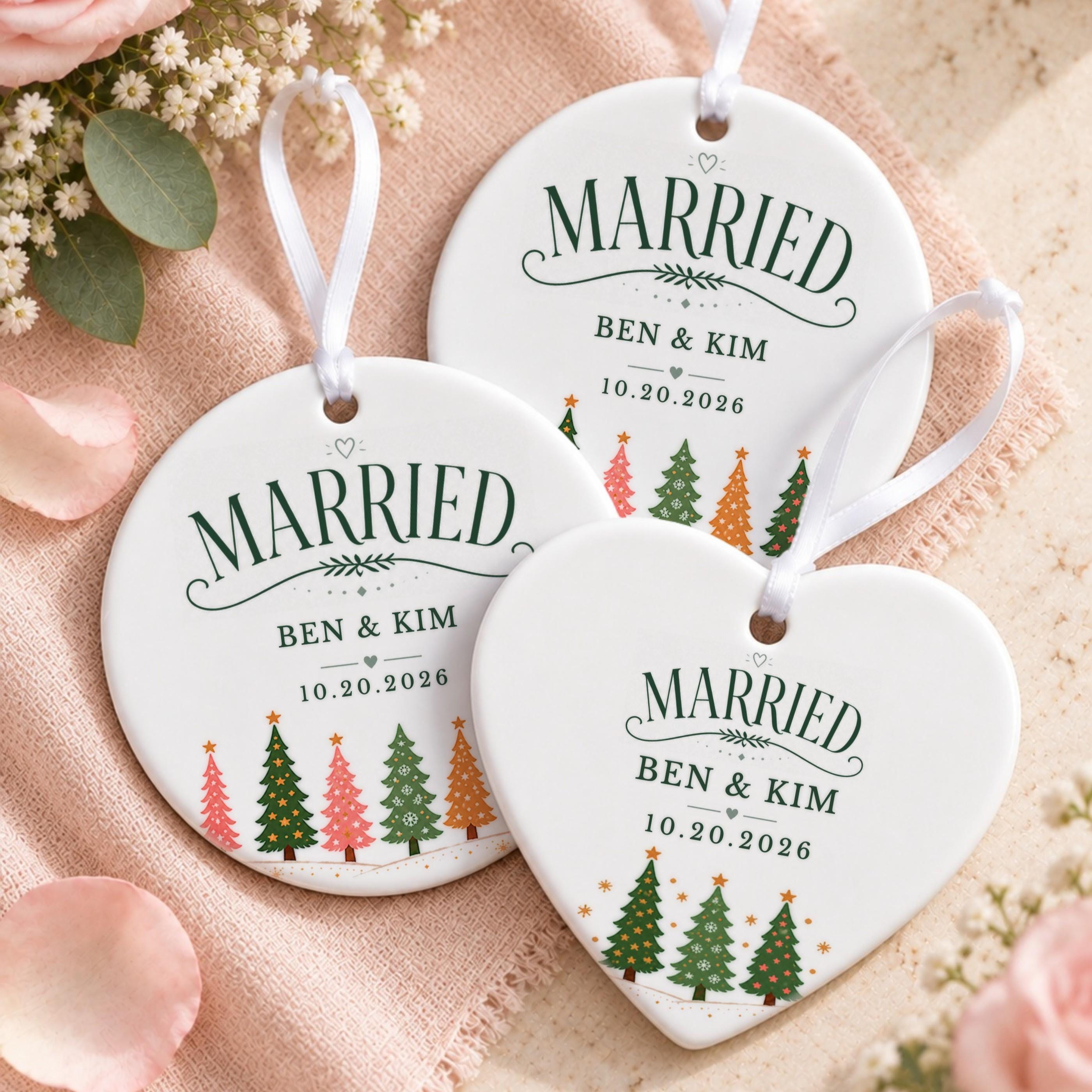 Married Ornament, Personalized Ceramic Christmas Keepsake with Names, image 15