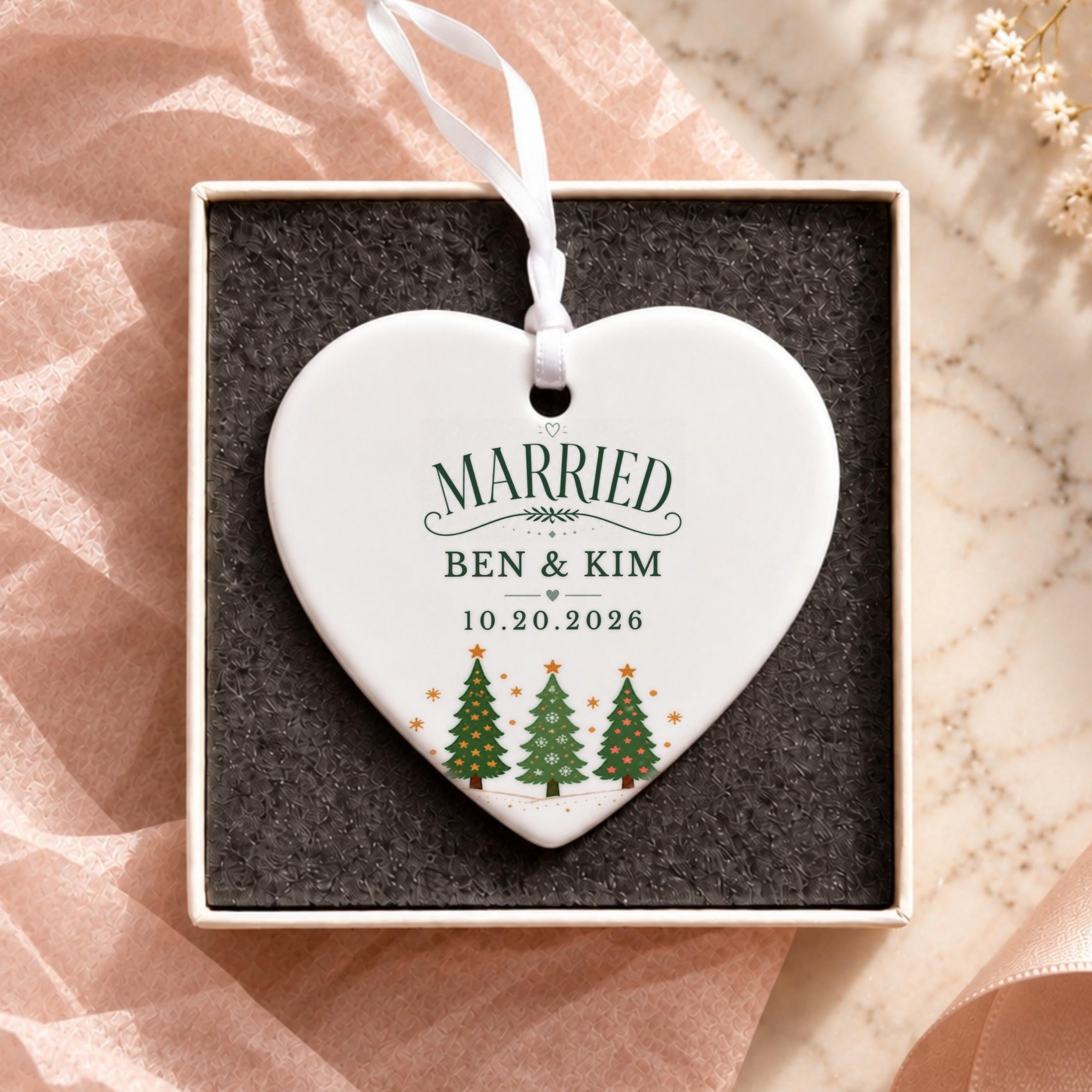 Married Ornament, Personalized Ceramic Christmas Keepsake with Names, image 16