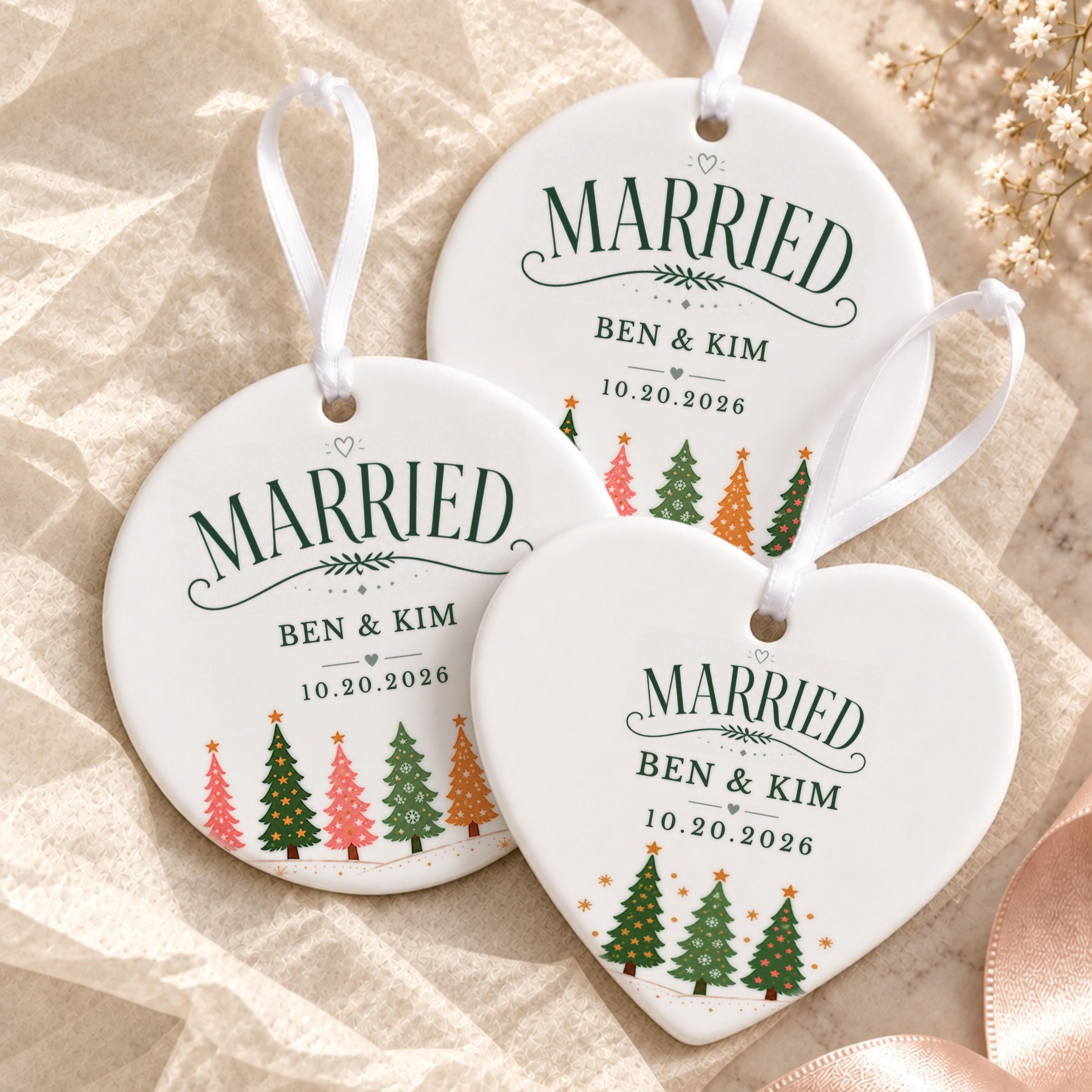 Married Ornament, Personalized Ceramic Christmas Keepsake with Names, image 17