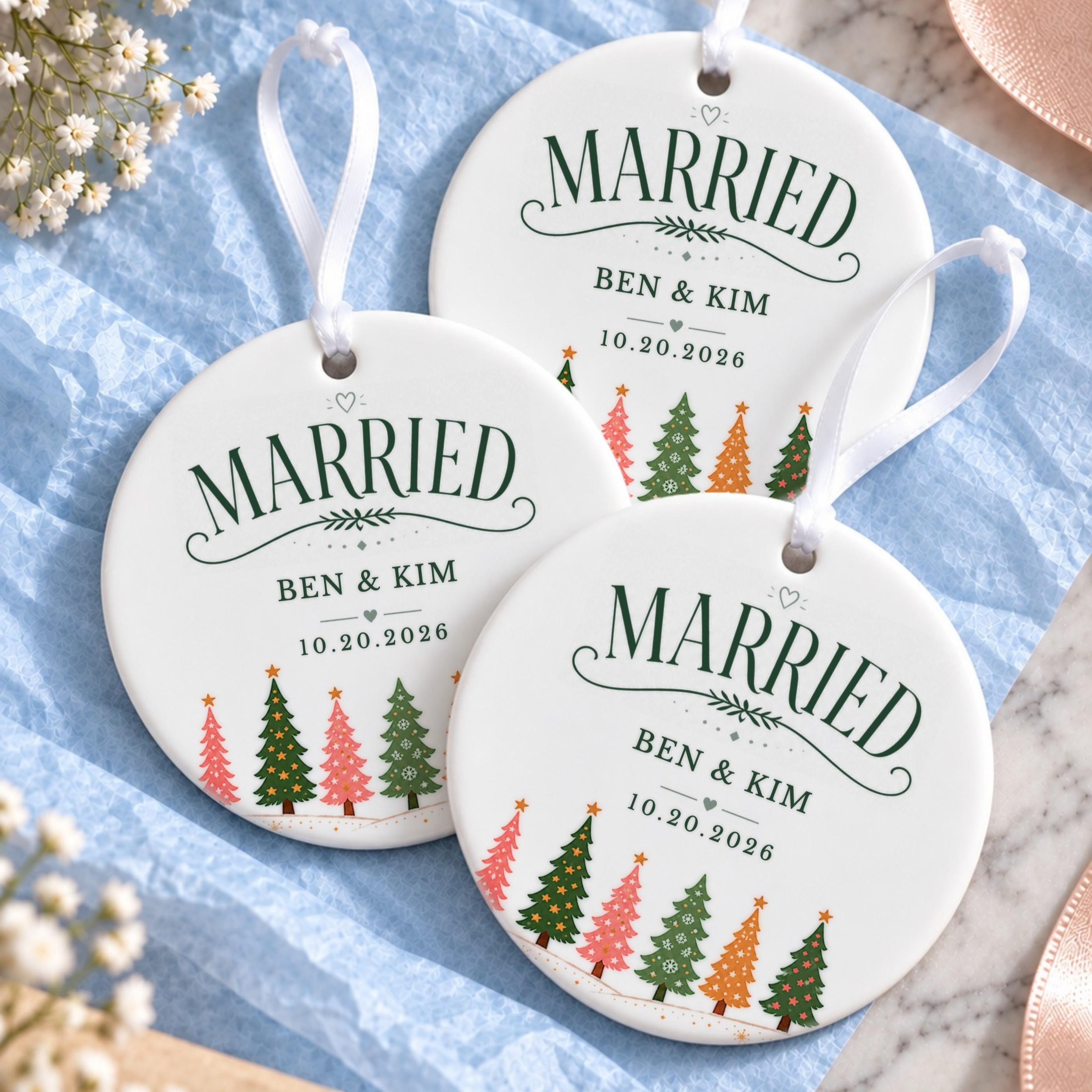 Married Ornament, Personalized Ceramic Christmas Keepsake with Names, image 18