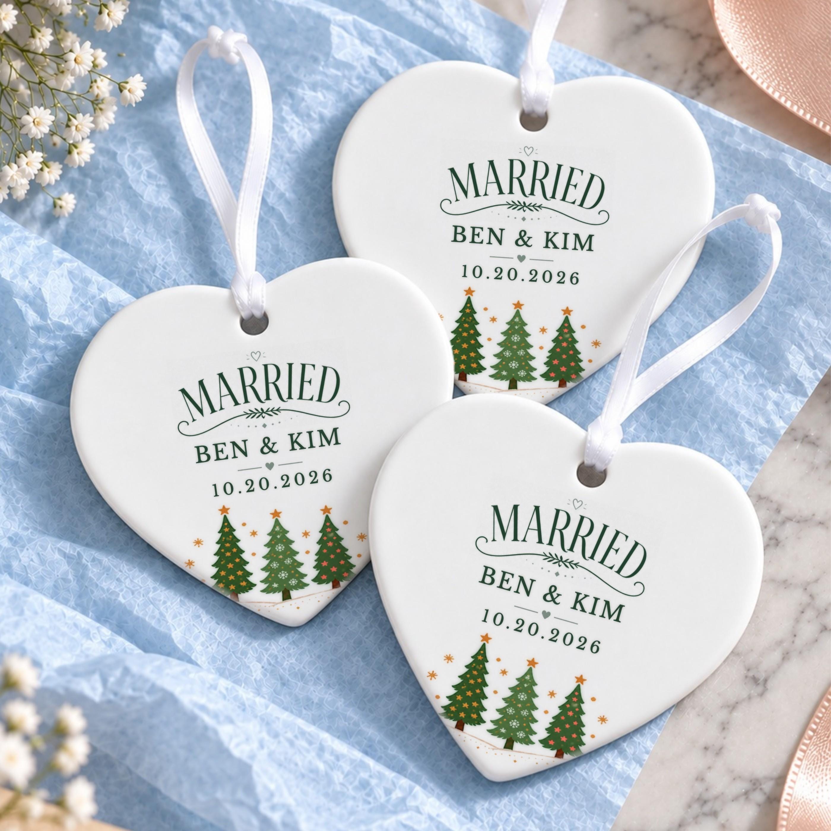 Married Ornament, Personalized Ceramic Christmas Keepsake with Names, image 19