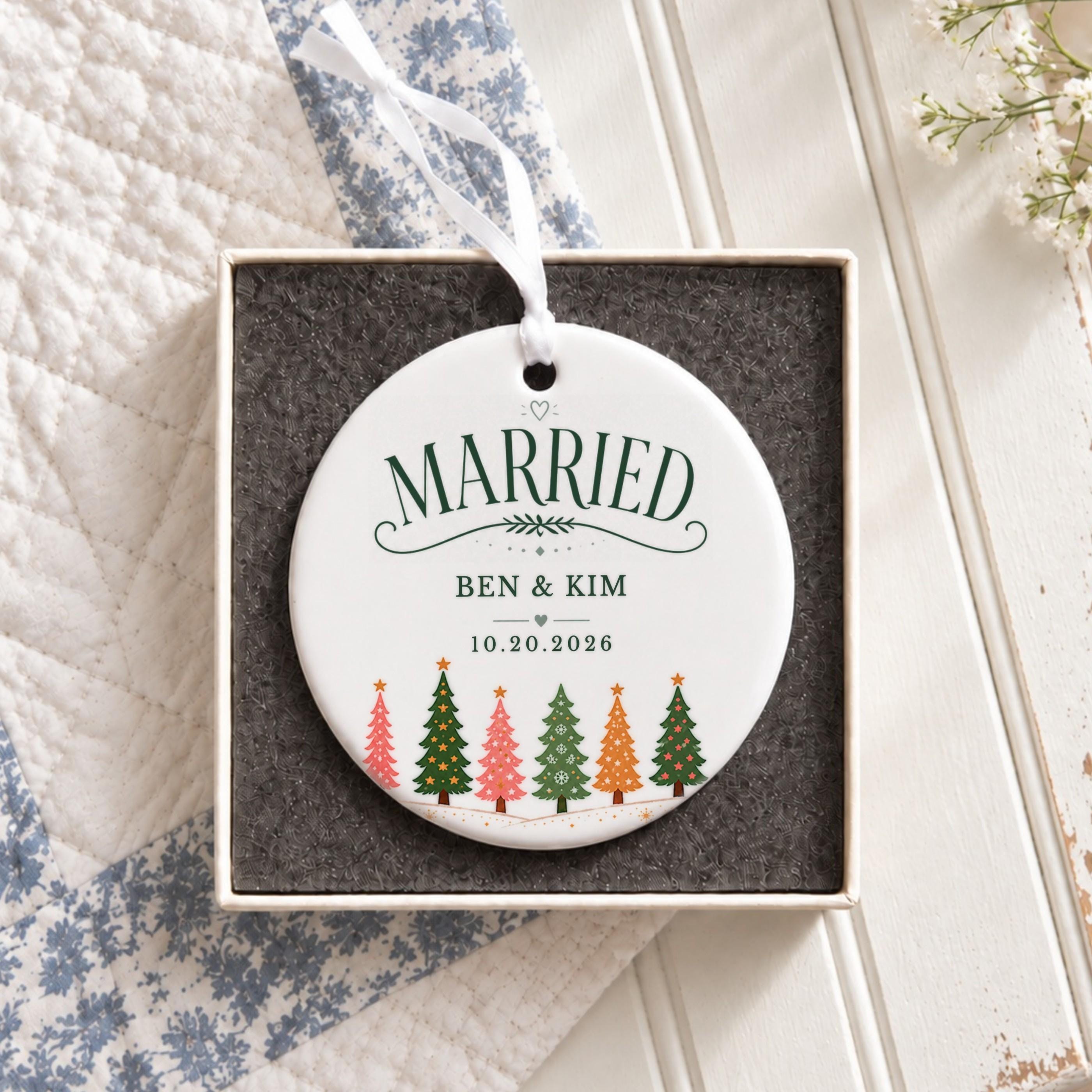 Married Ornament, Personalized Ceramic Christmas Keepsake with Names, image 2