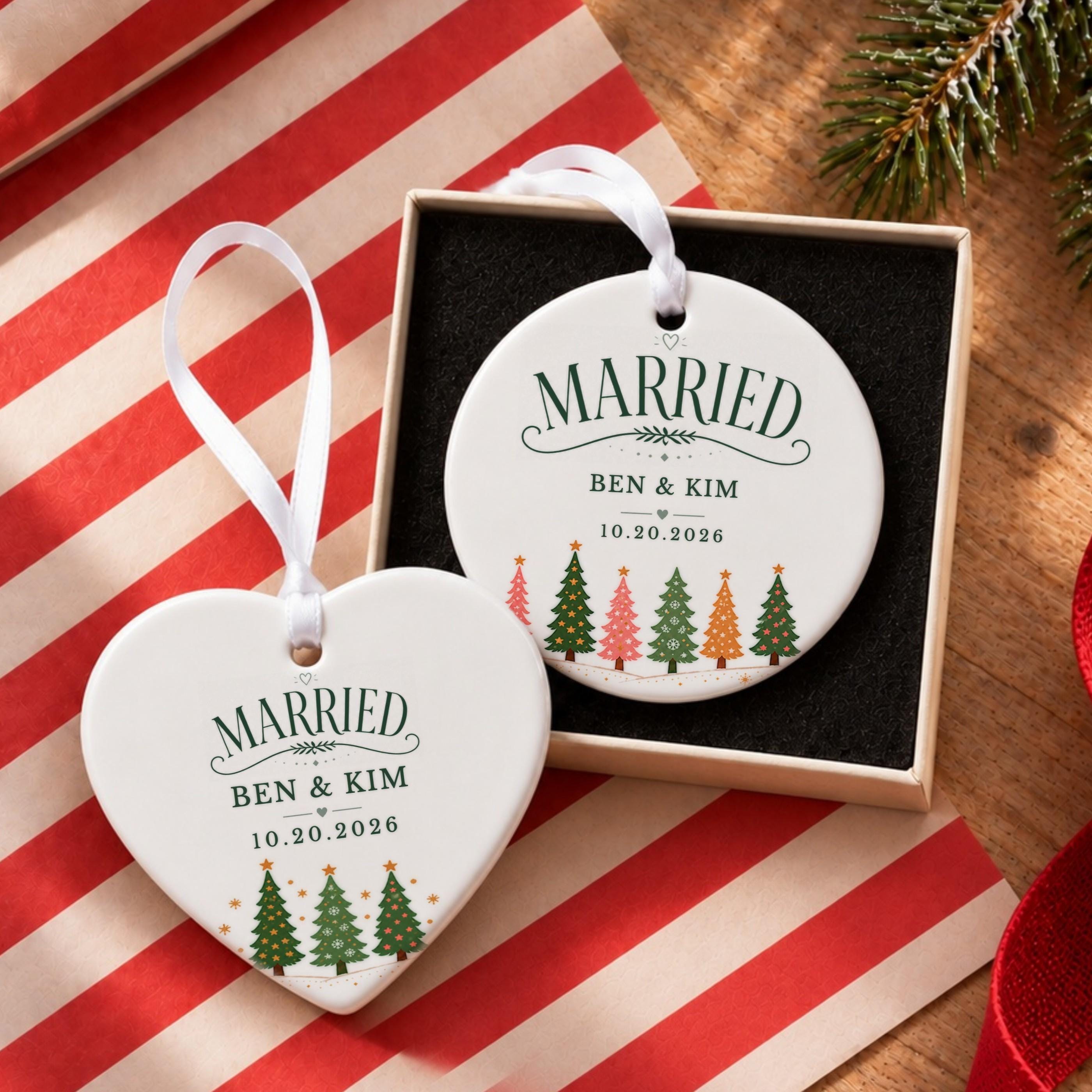 Married Ornament, Personalized Ceramic Christmas Keepsake with Names, image 20