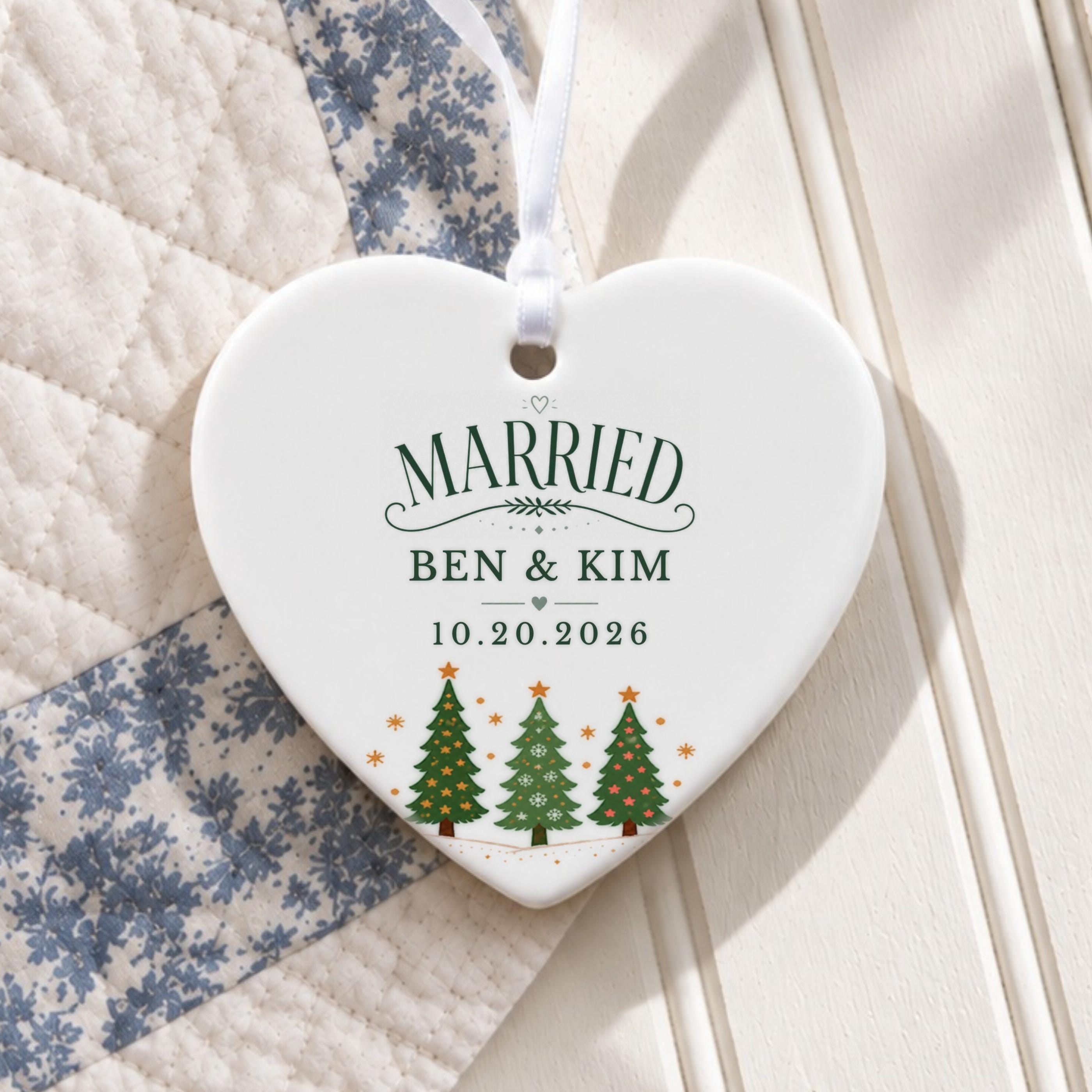 Married Ornament, Personalized Ceramic Christmas Keepsake with Names, image 3