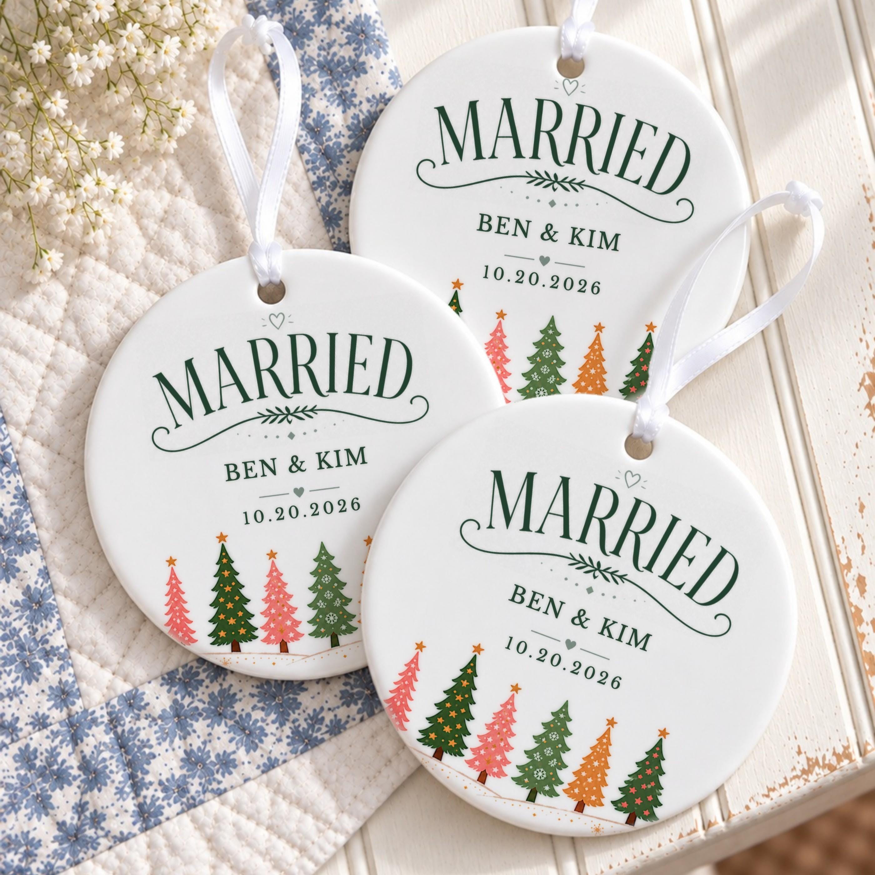 Married Ornament, Personalized Ceramic Christmas Keepsake with Names, image 5