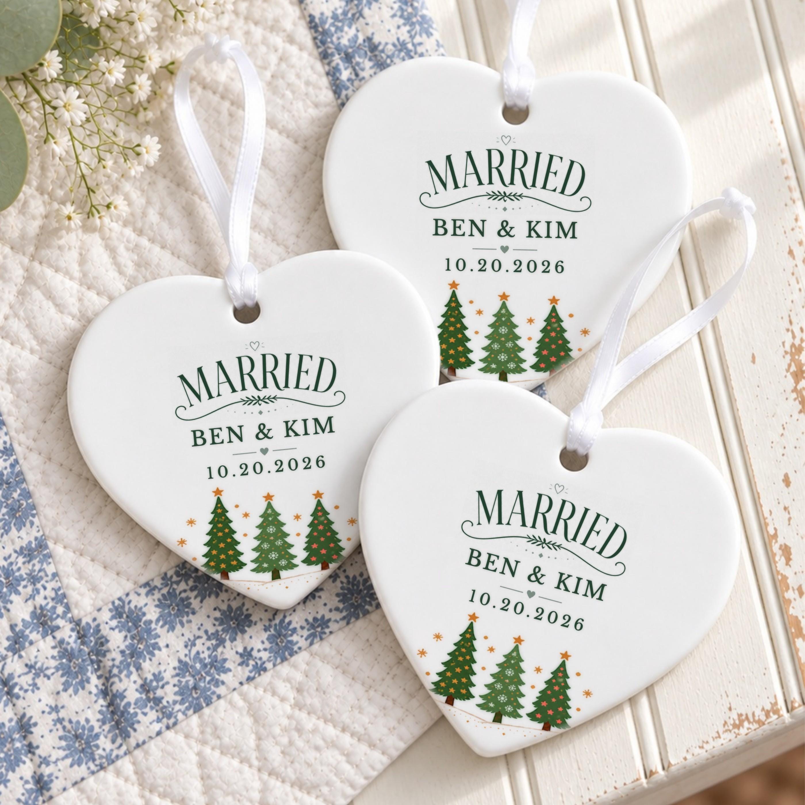 Married Ornament, Personalized Ceramic Christmas Keepsake with Names, image 6