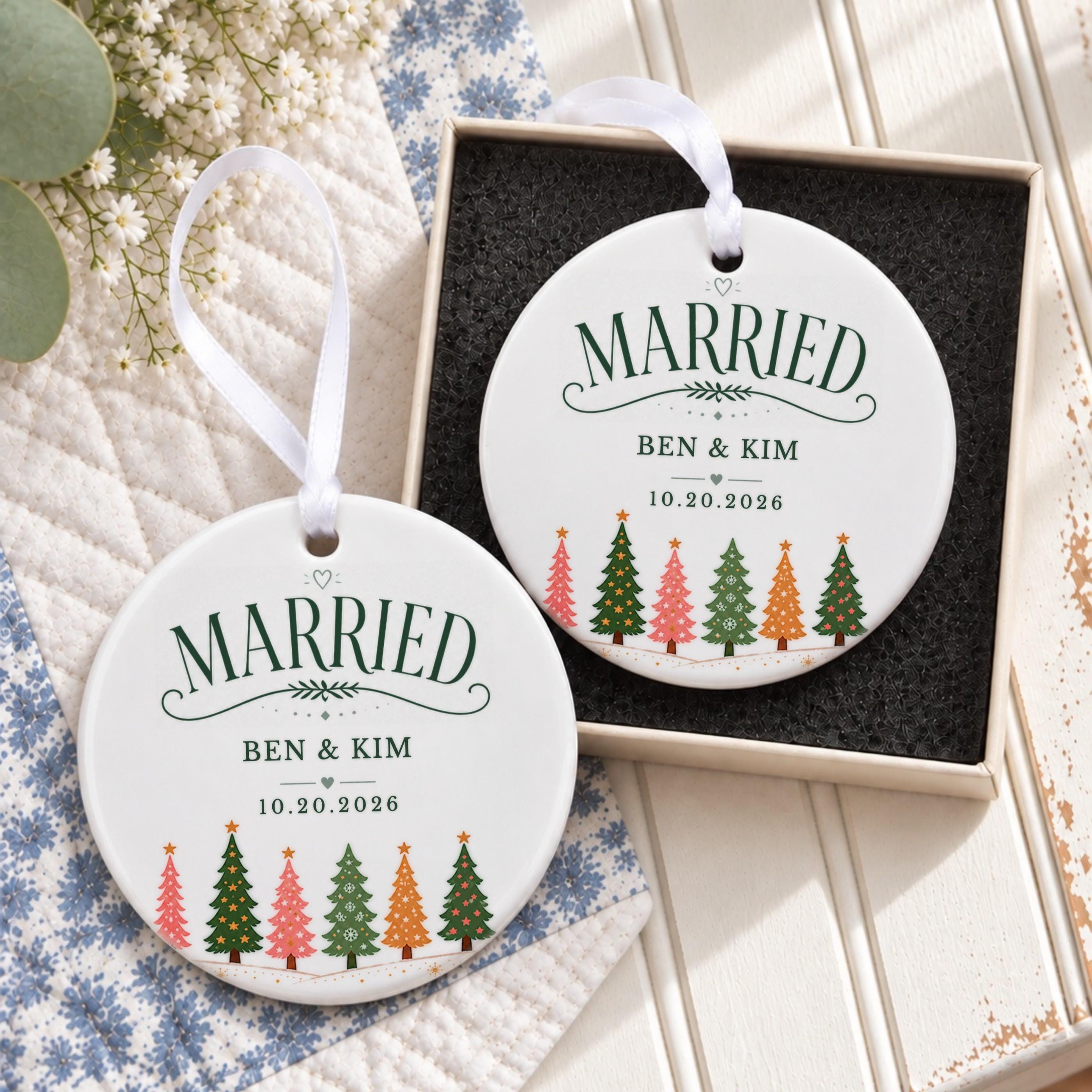 Married Ornament, Personalized Ceramic Christmas Keepsake with Names, image 7