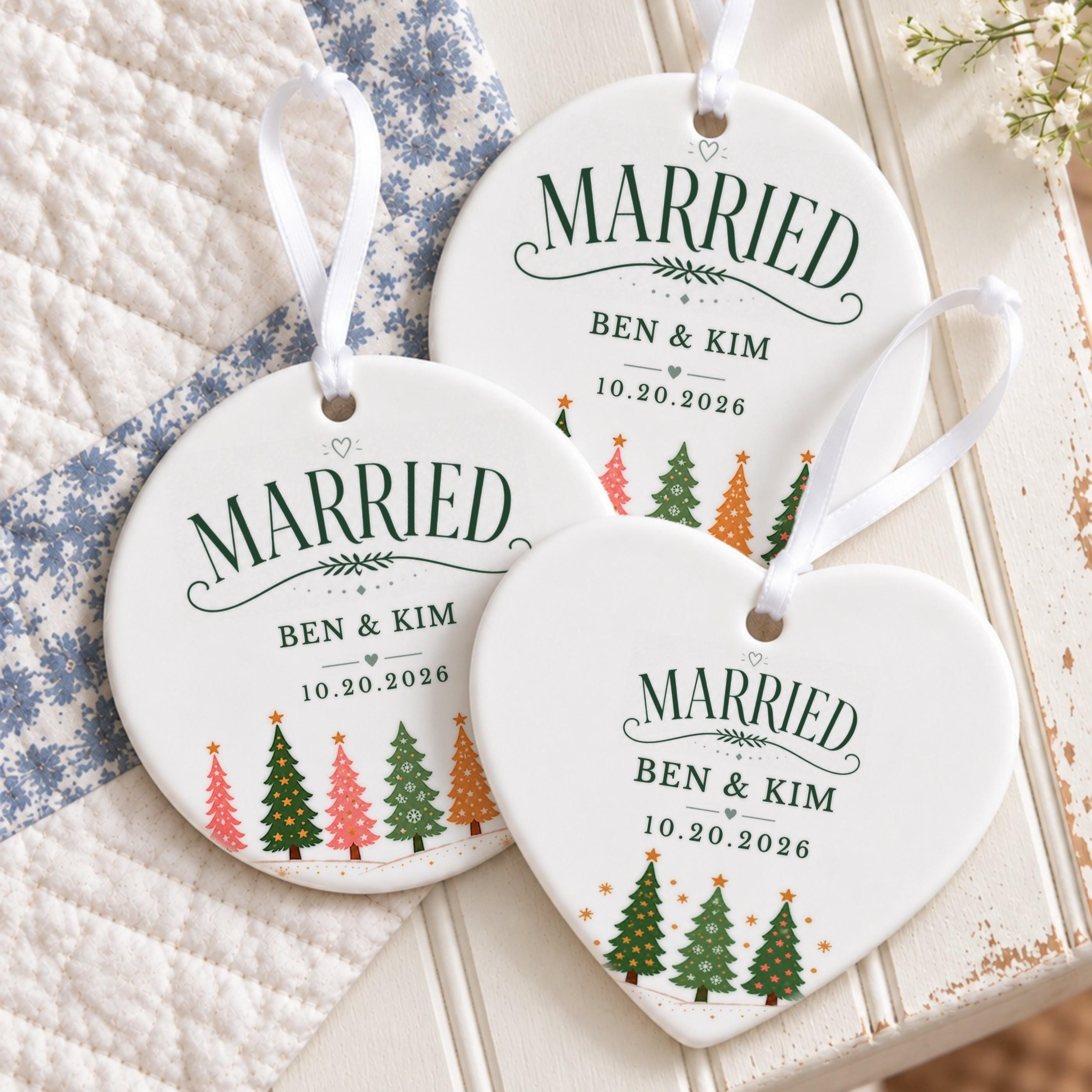 Married Ornament, Personalized Ceramic Christmas Keepsake with Names, image 8