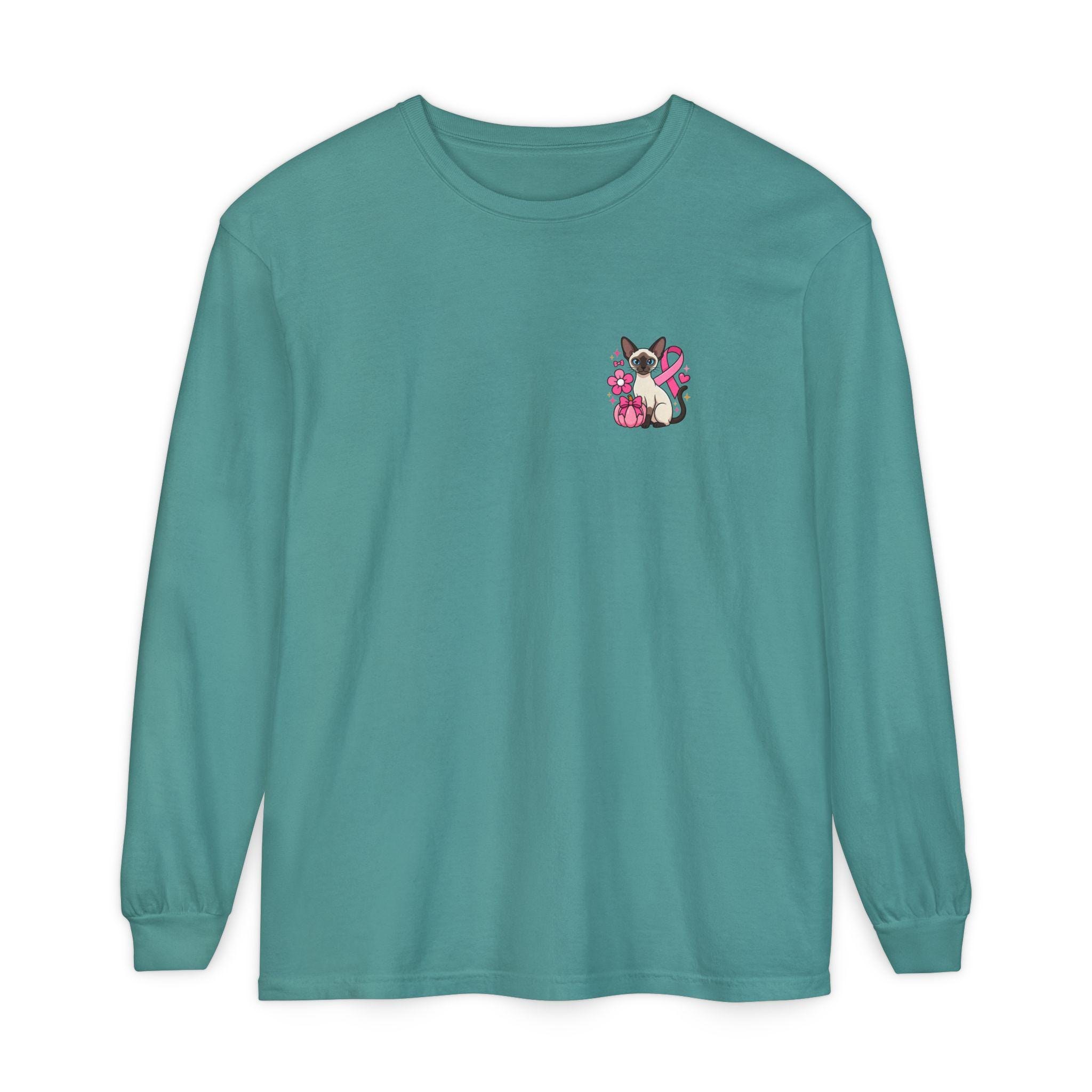 Siamese Cat Shirt, 100% Cotton Long Sleeve with Pink Ribbon, image 10