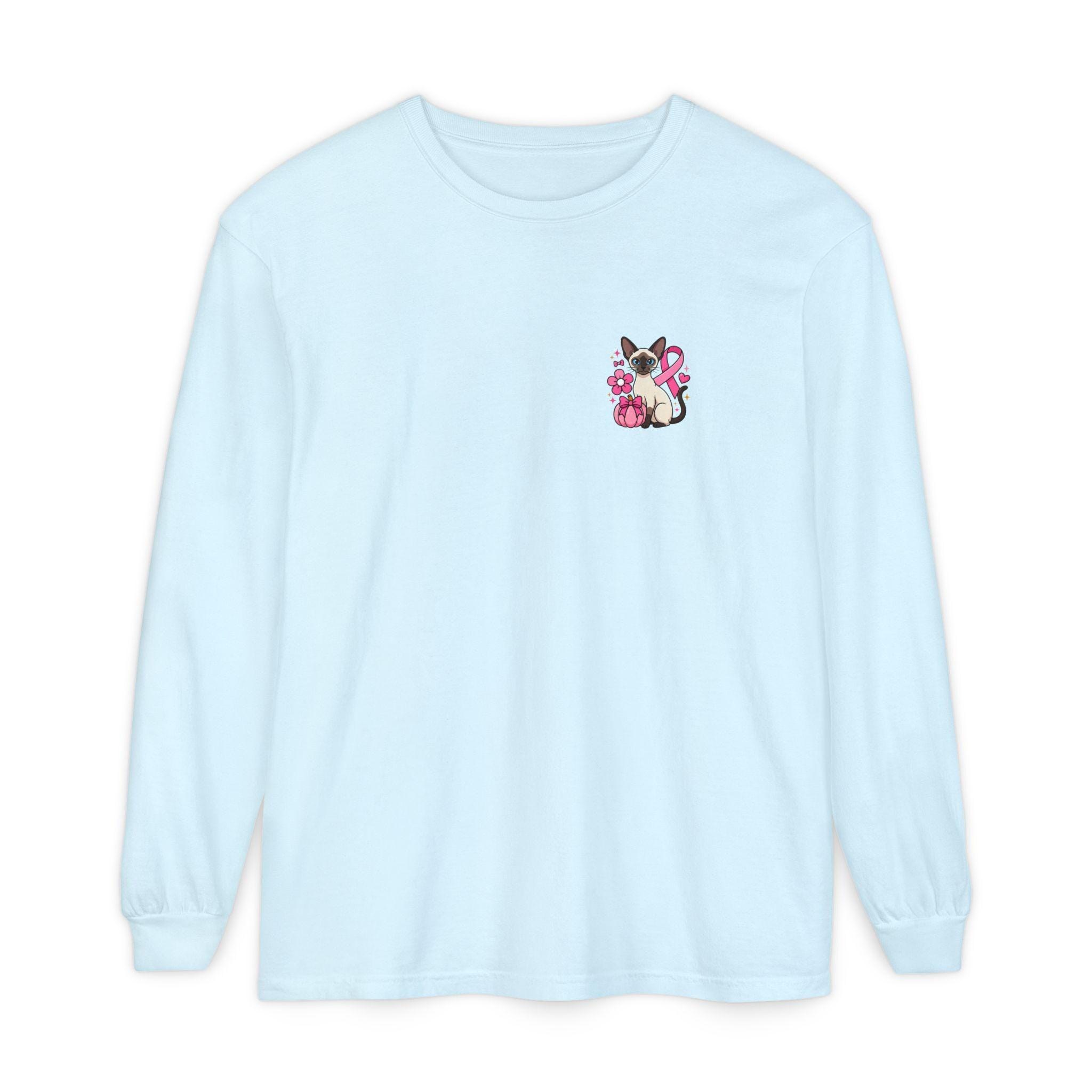 Siamese Cat Shirt, 100% Cotton Long Sleeve with Pink Ribbon, image 12