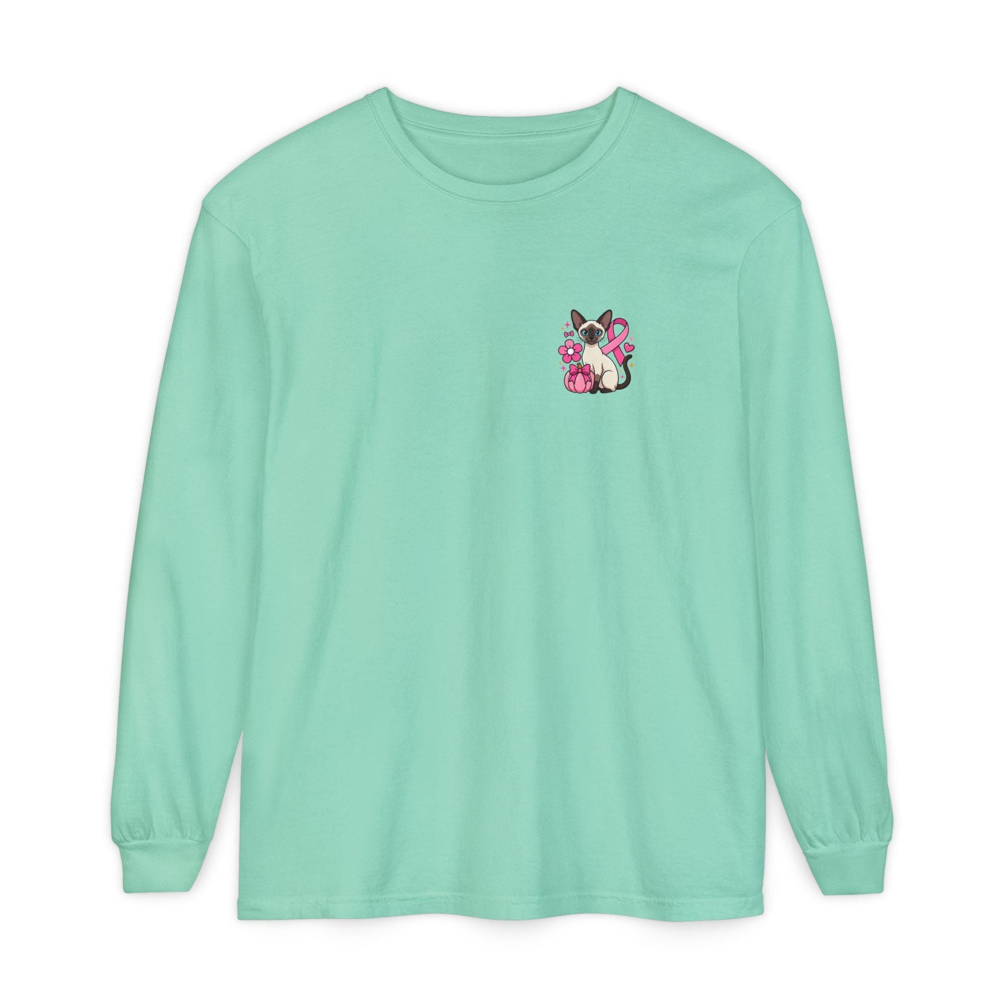 Siamese Cat Shirt, 100% Cotton Long Sleeve with Pink Ribbon, image 4