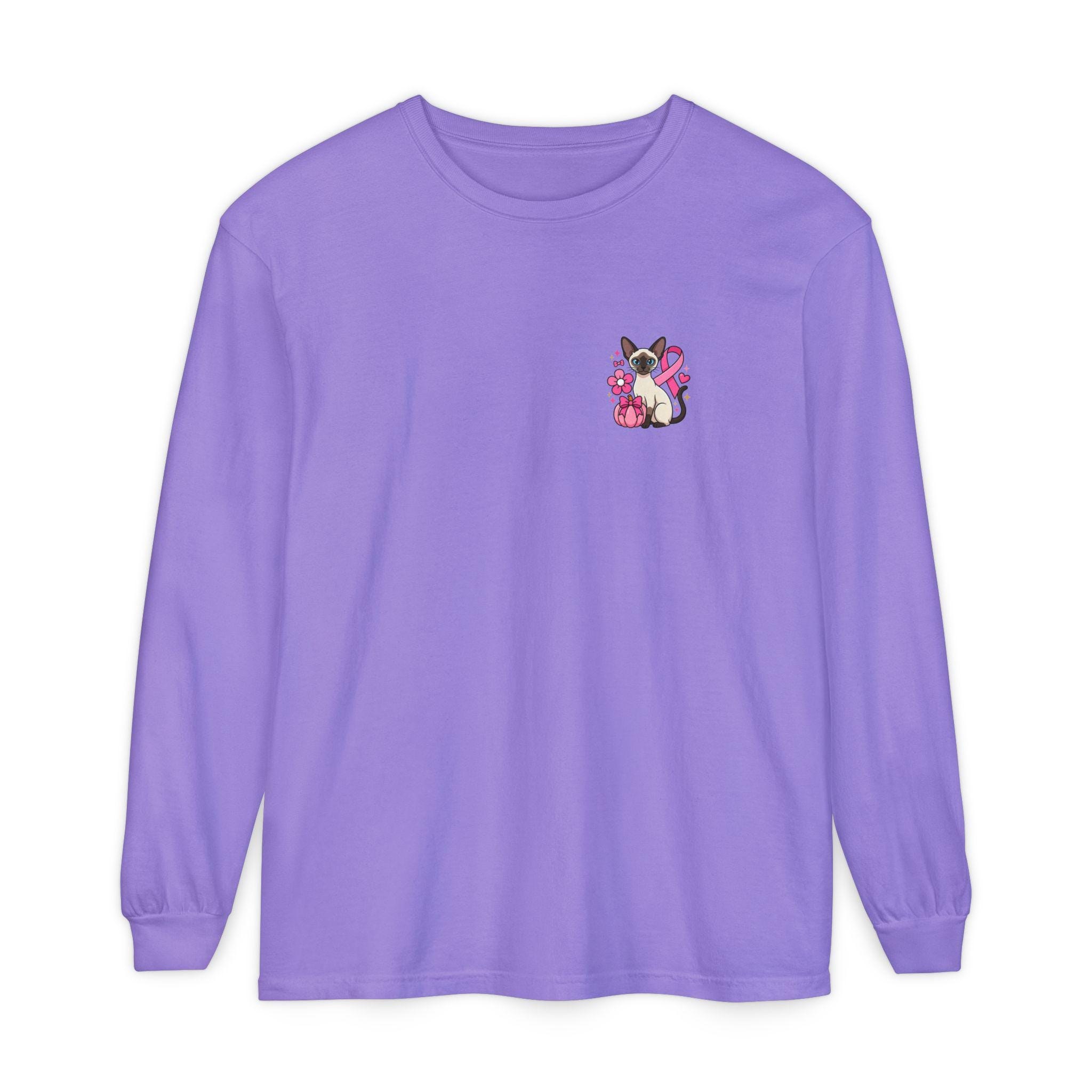 Siamese Cat Shirt, 100% Cotton Long Sleeve with Pink Ribbon, image 6