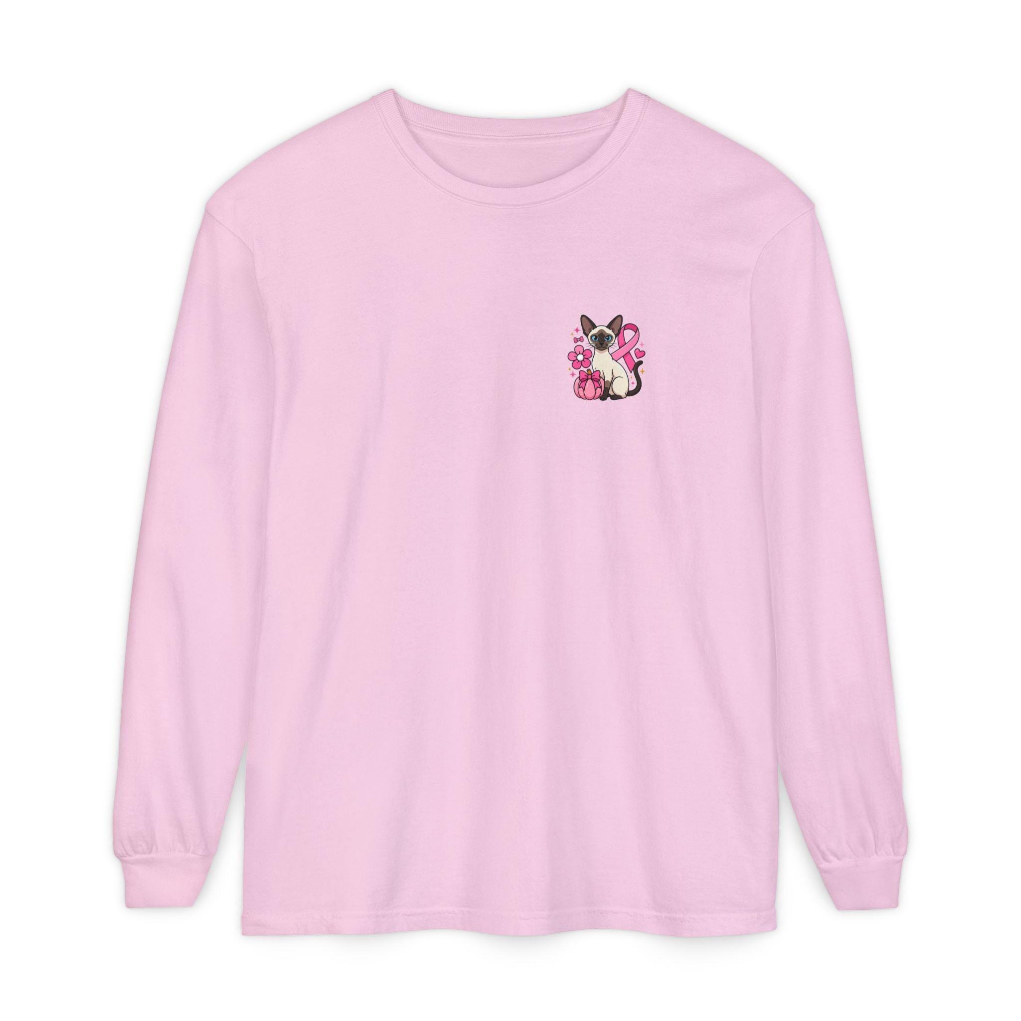 Siamese Cat Shirt, 100% Cotton Long Sleeve with Pink Ribbon, image 8