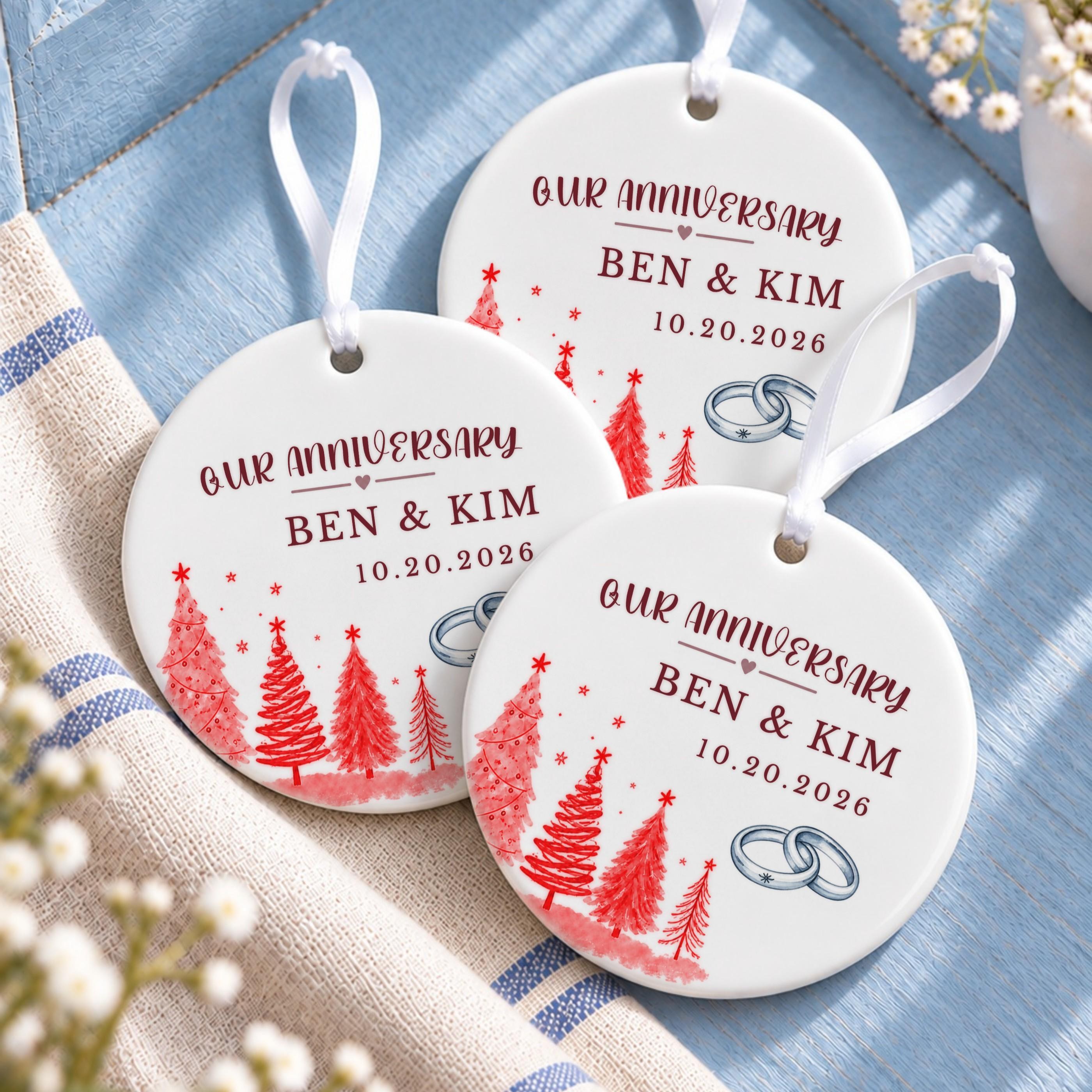 Anniversary Ornament, Personalized Ceramic Couple Keepsake with Names and Date, image 10